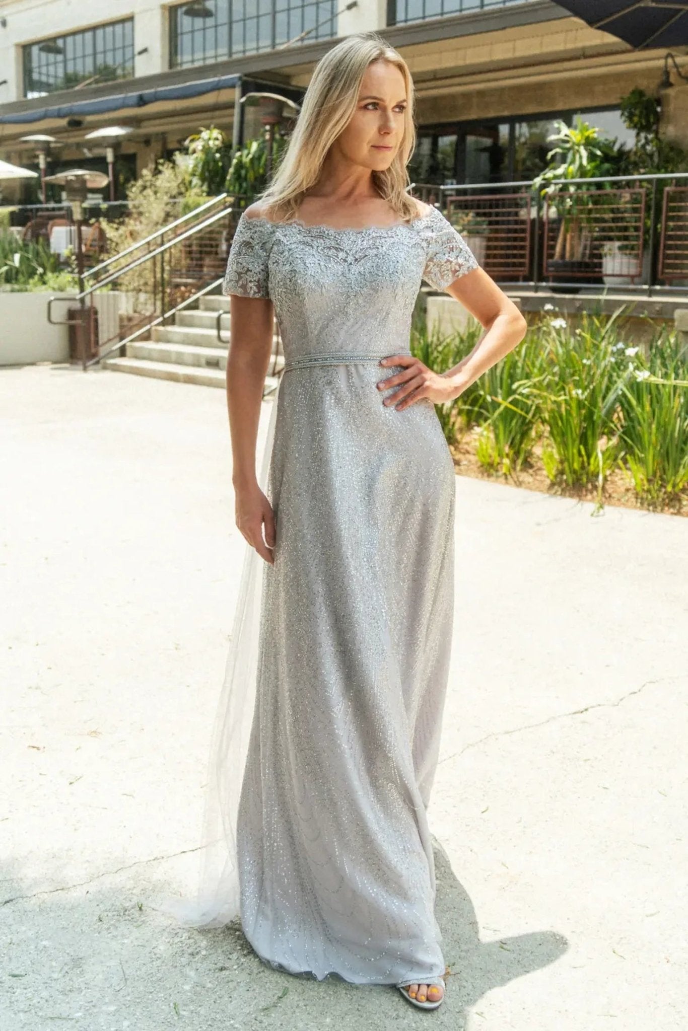 Silver beading embellished embroidery formal dress back bodice detail