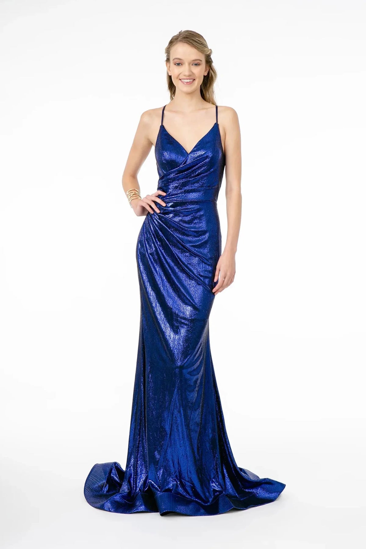 Royal Blue metallic prom evening dress full front