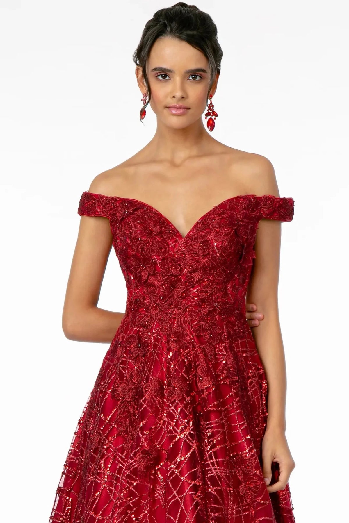 Burgundy prom evening dress full back with back detail