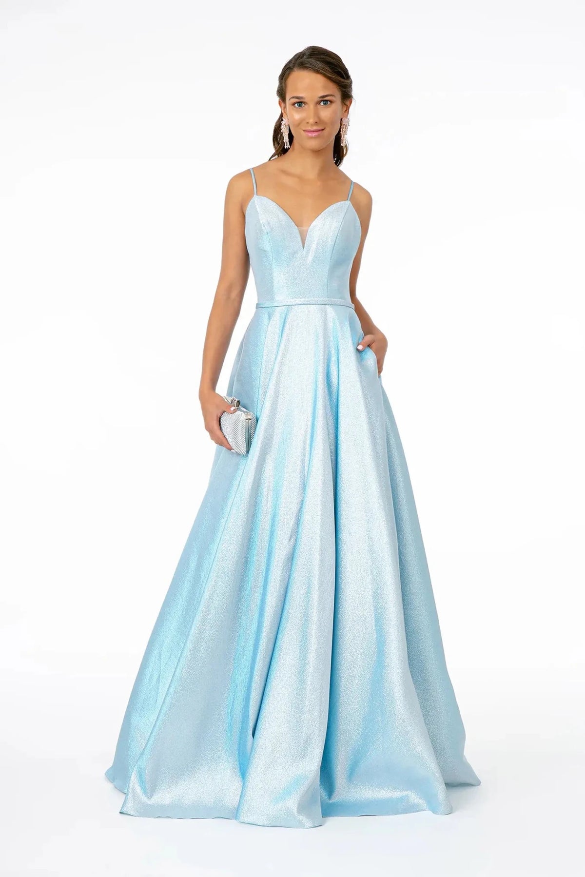 Baby Blue sweetheart prom evening dress full front