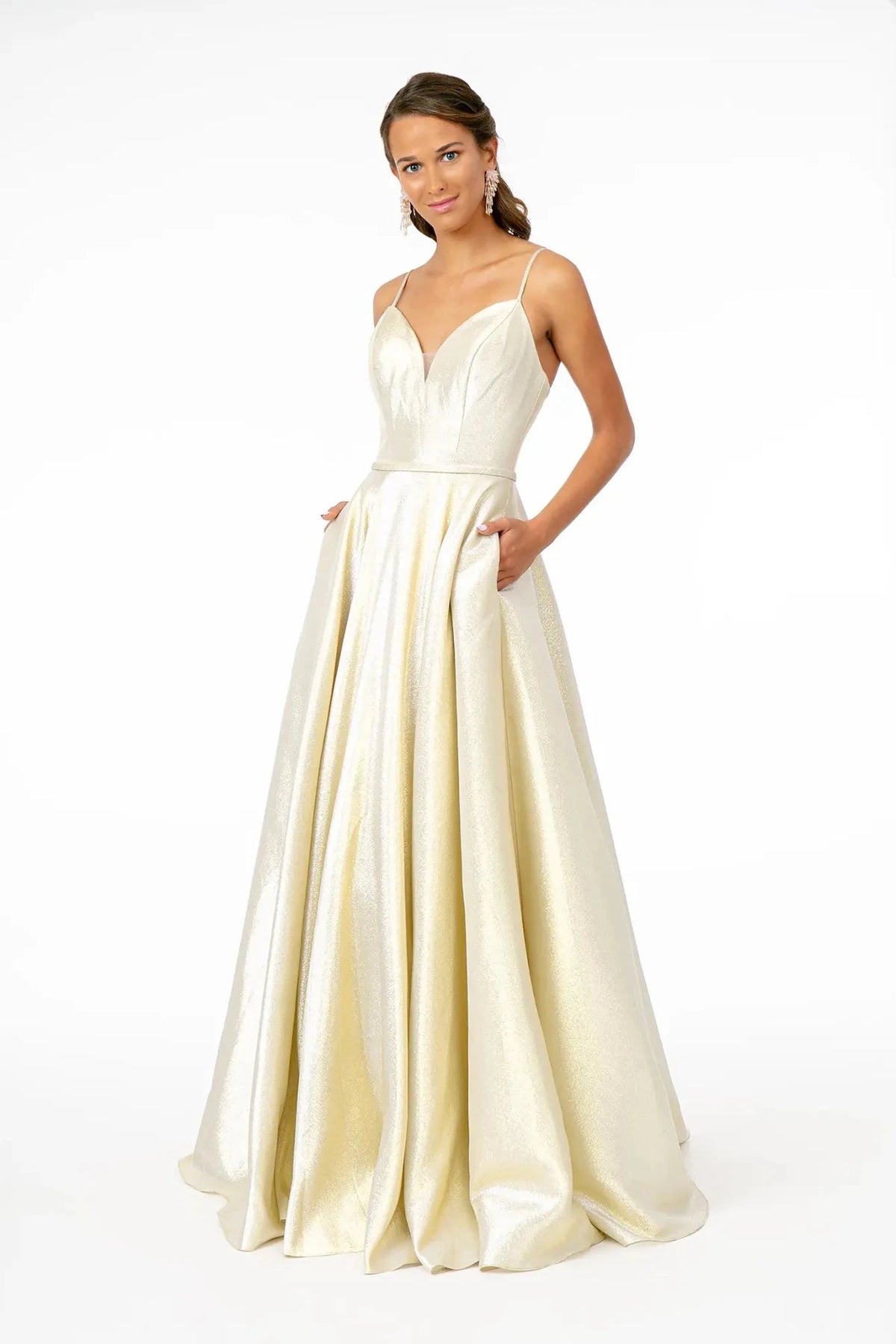 Champagne sweetheart prom evening dress full front