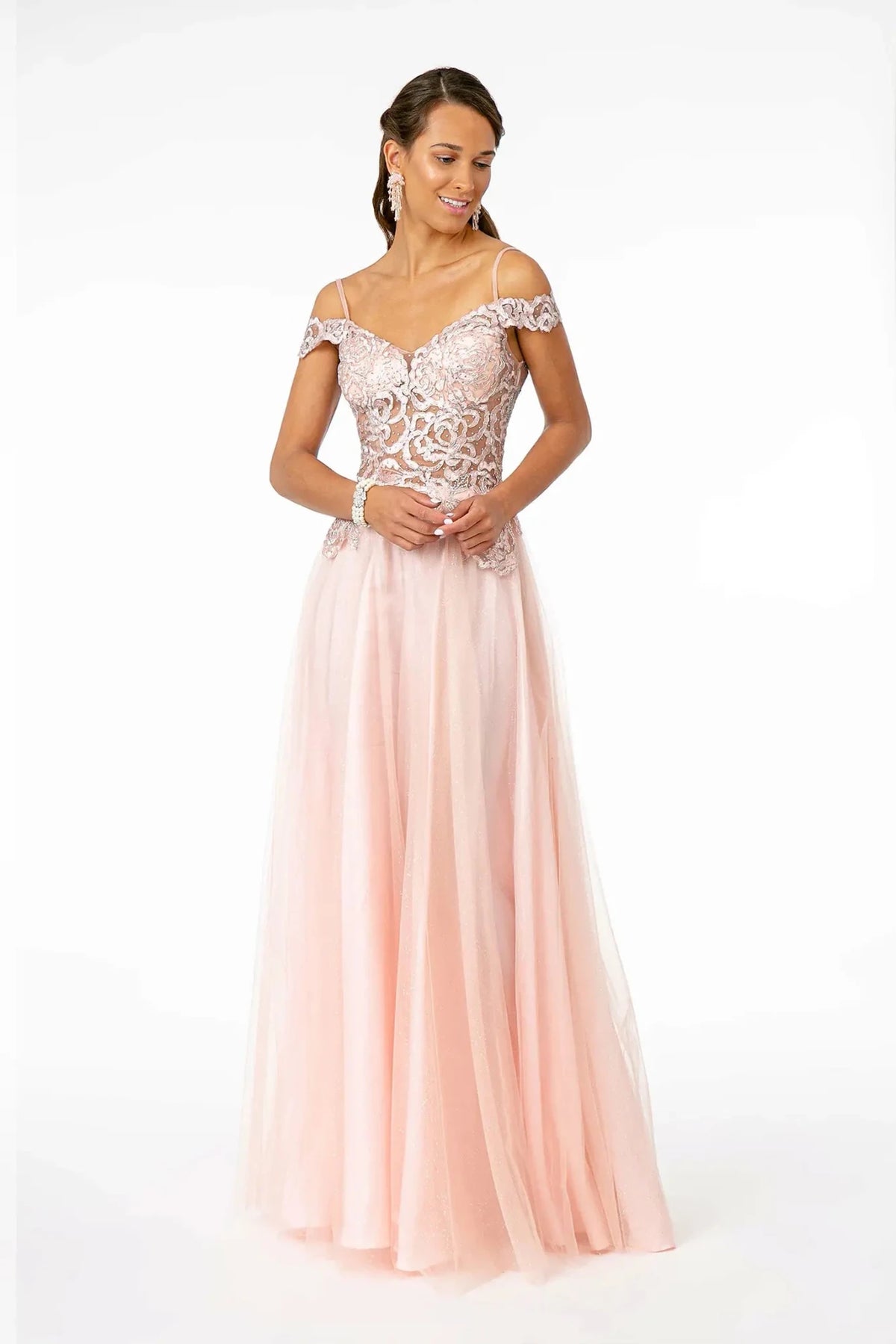 Blush embroidered prom evening dress full front