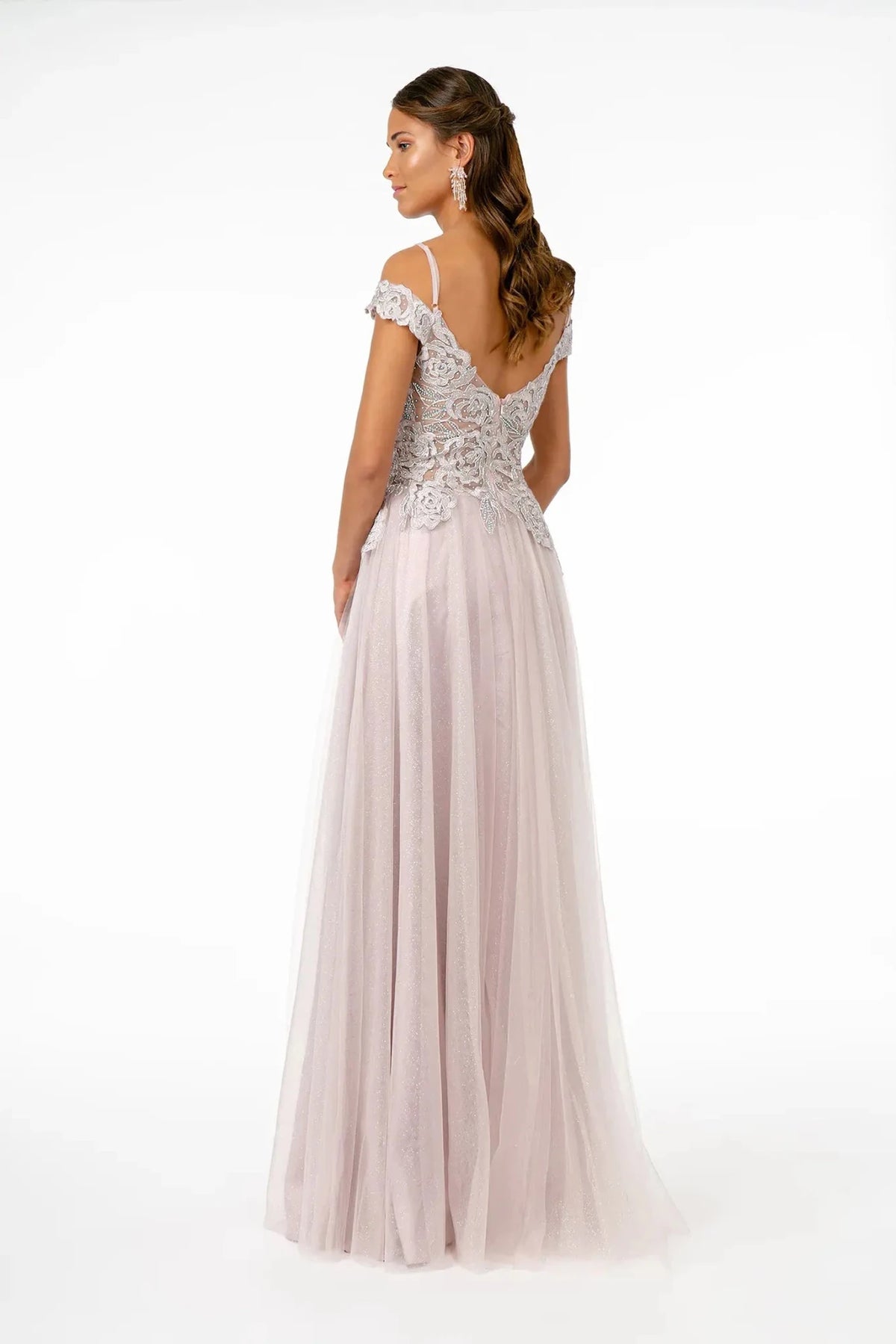 Mauve prom evening dress full back with open back