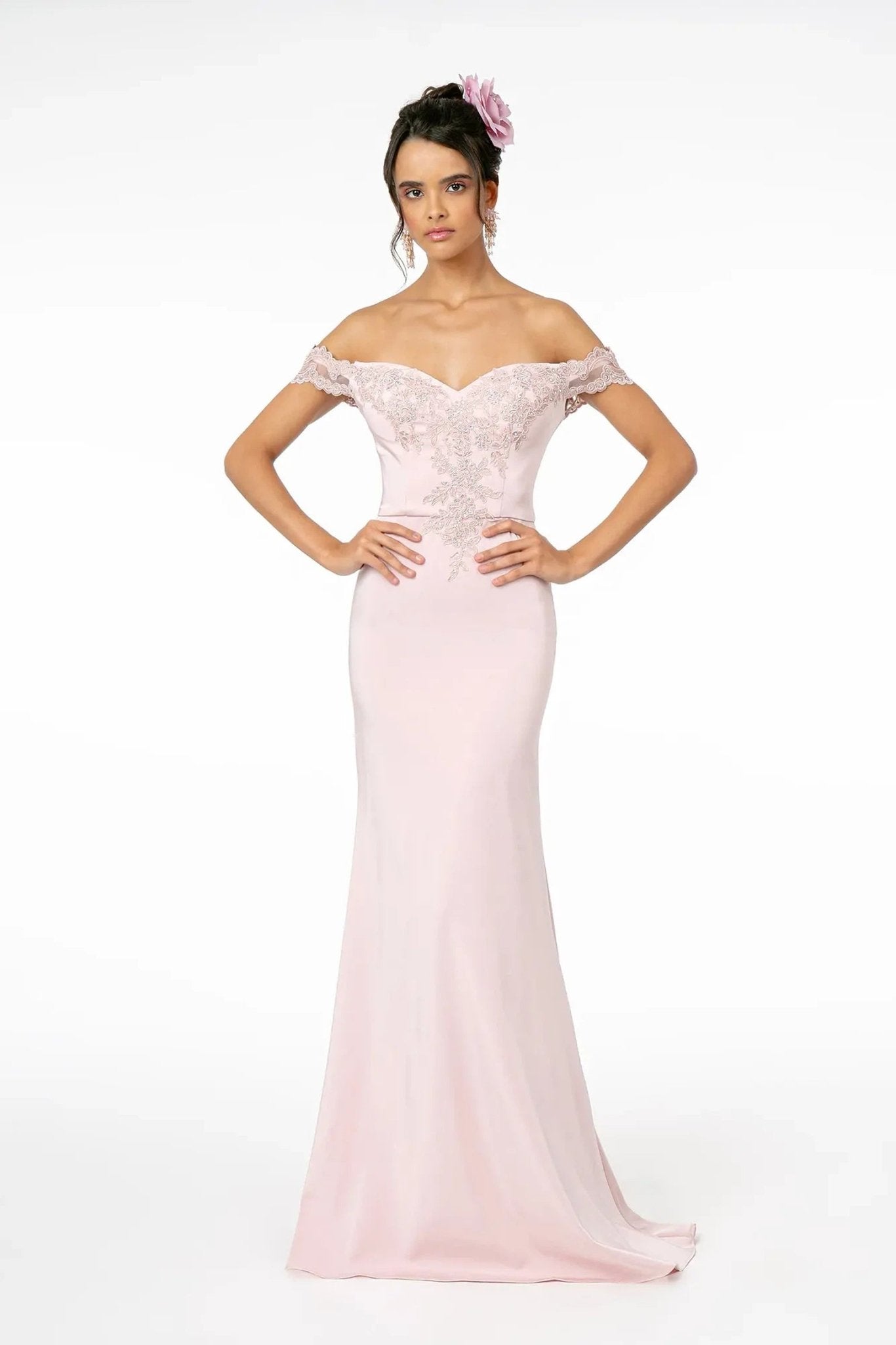 Mauve embellished embroidery formal dress detail