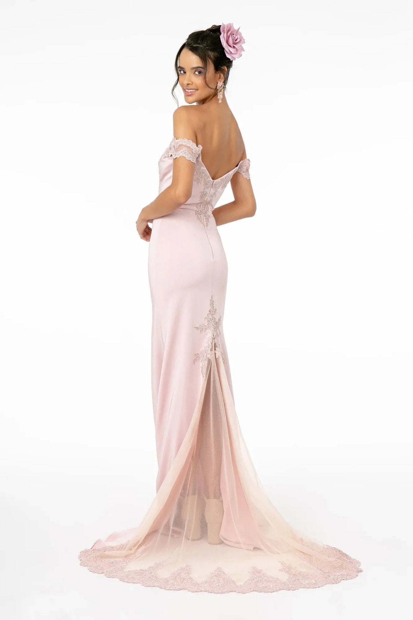 Mauve embellished embroidery formal dress full front view