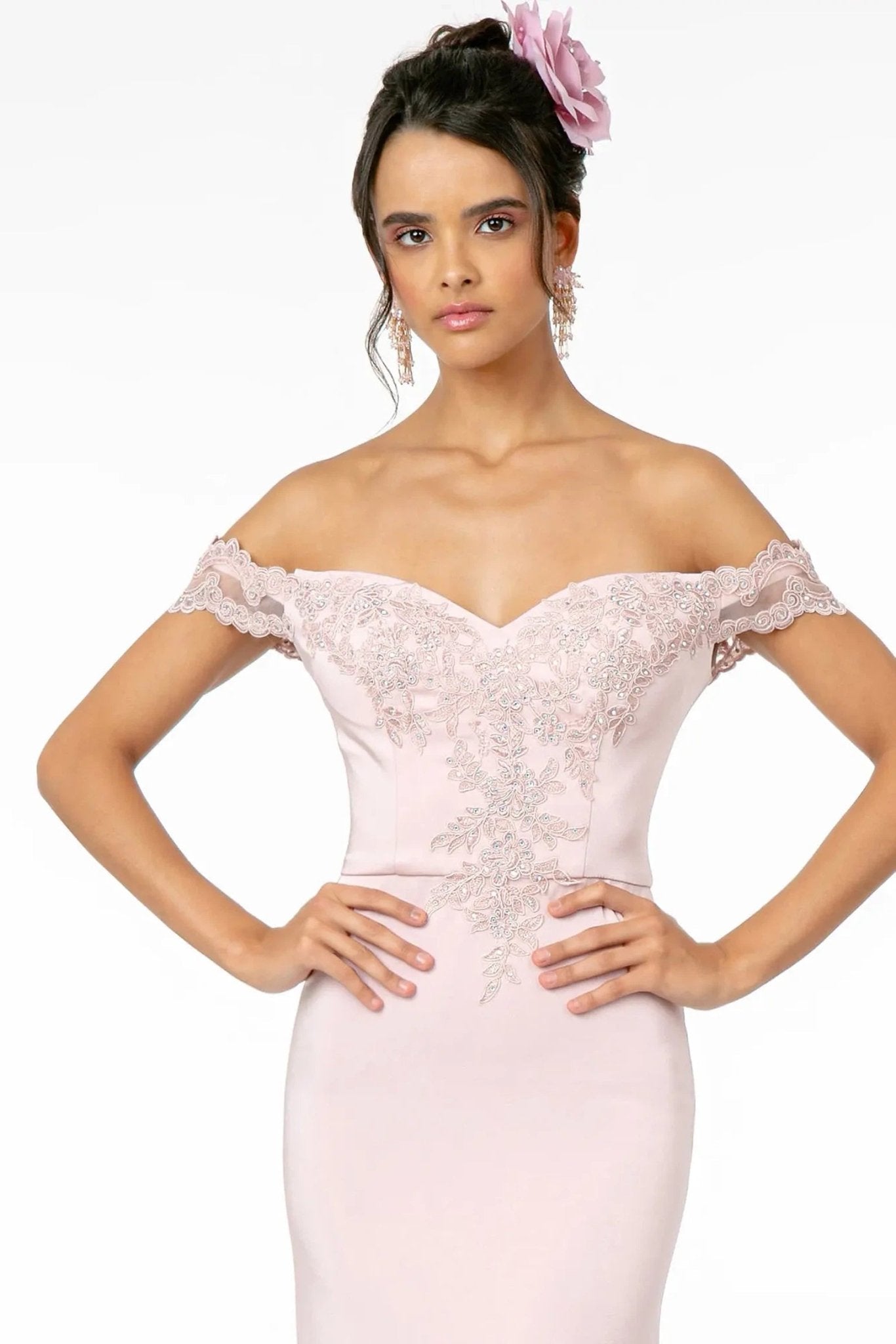 Mauve embellished embroidery formal dress back bodice detail