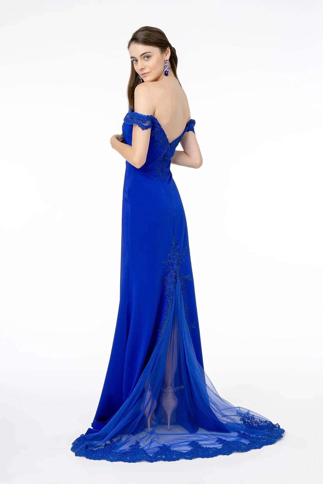 Royal Blue embellished embroidery formal dress side detail