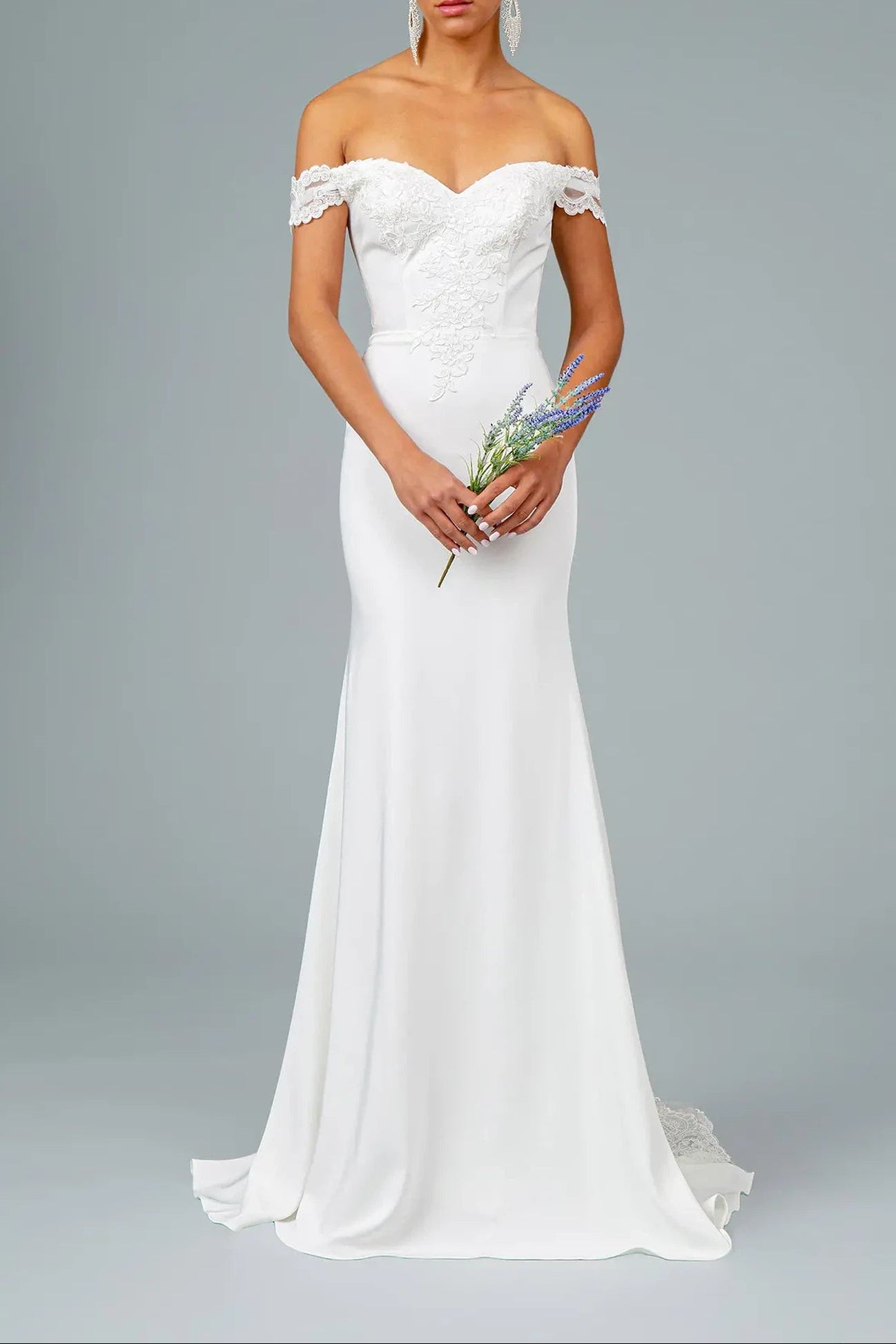 White embellished embroidery formal dress front bodice view