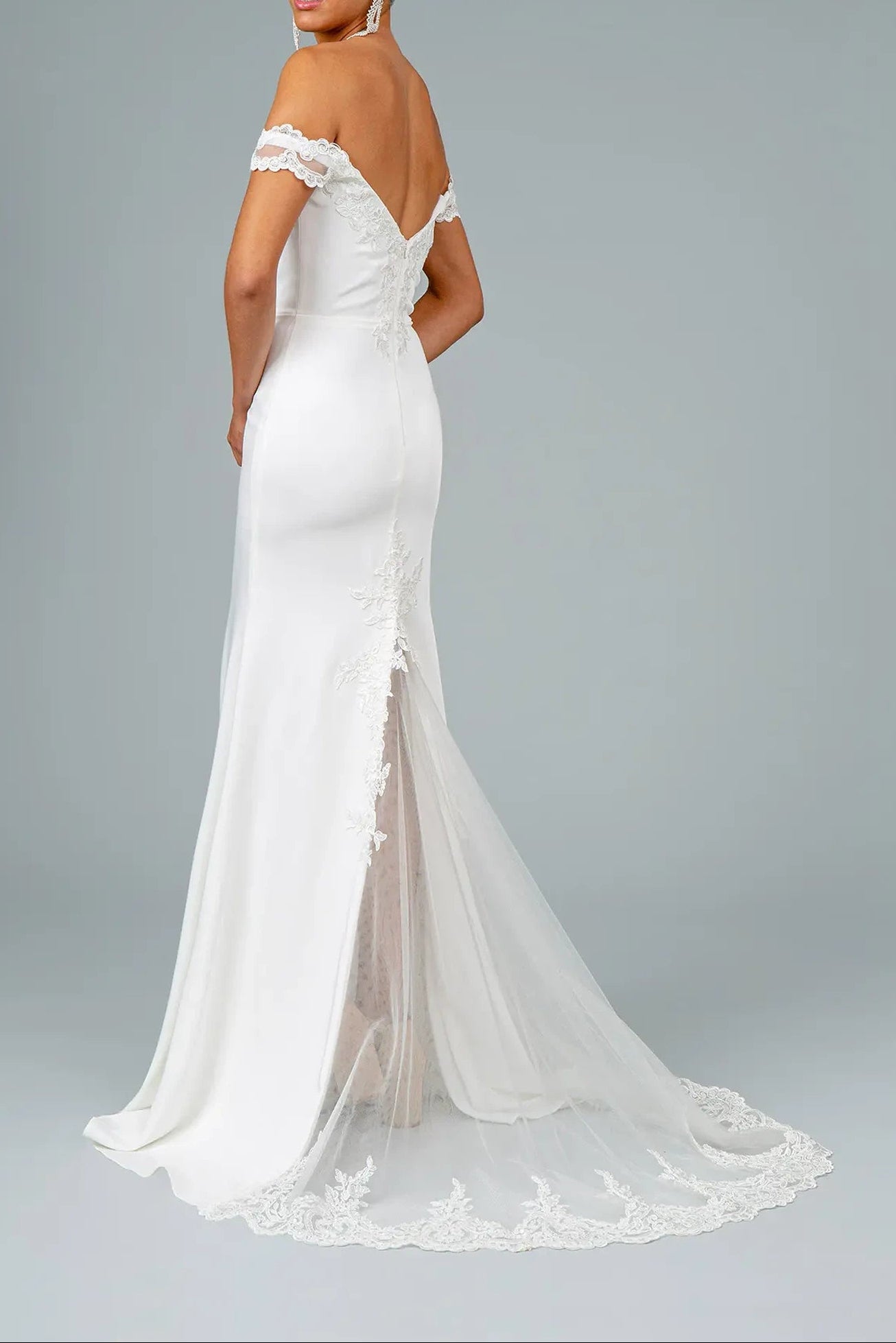 White embellished embroidery formal dress side detail