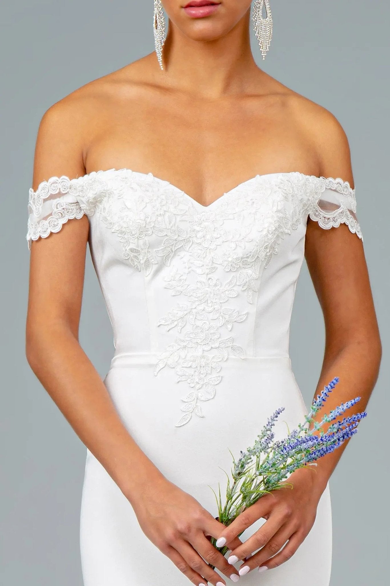 White embellished embroidery formal dress back bodice detail