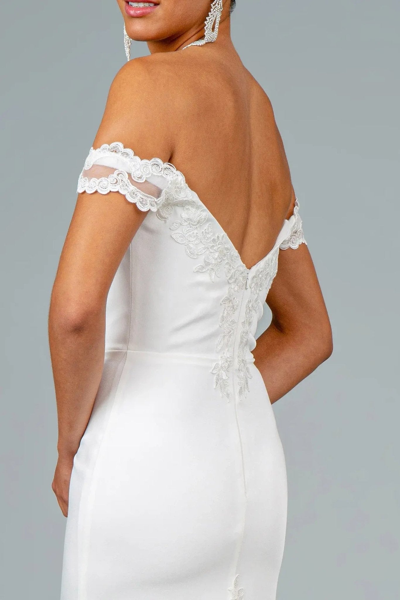 White embellished embroidery formal dress detail