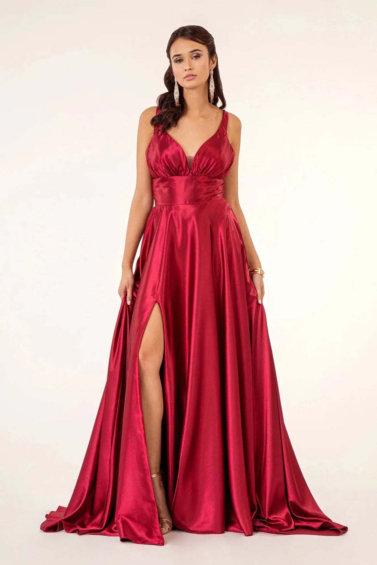 Burgundy sweetheart prom evening dress full front