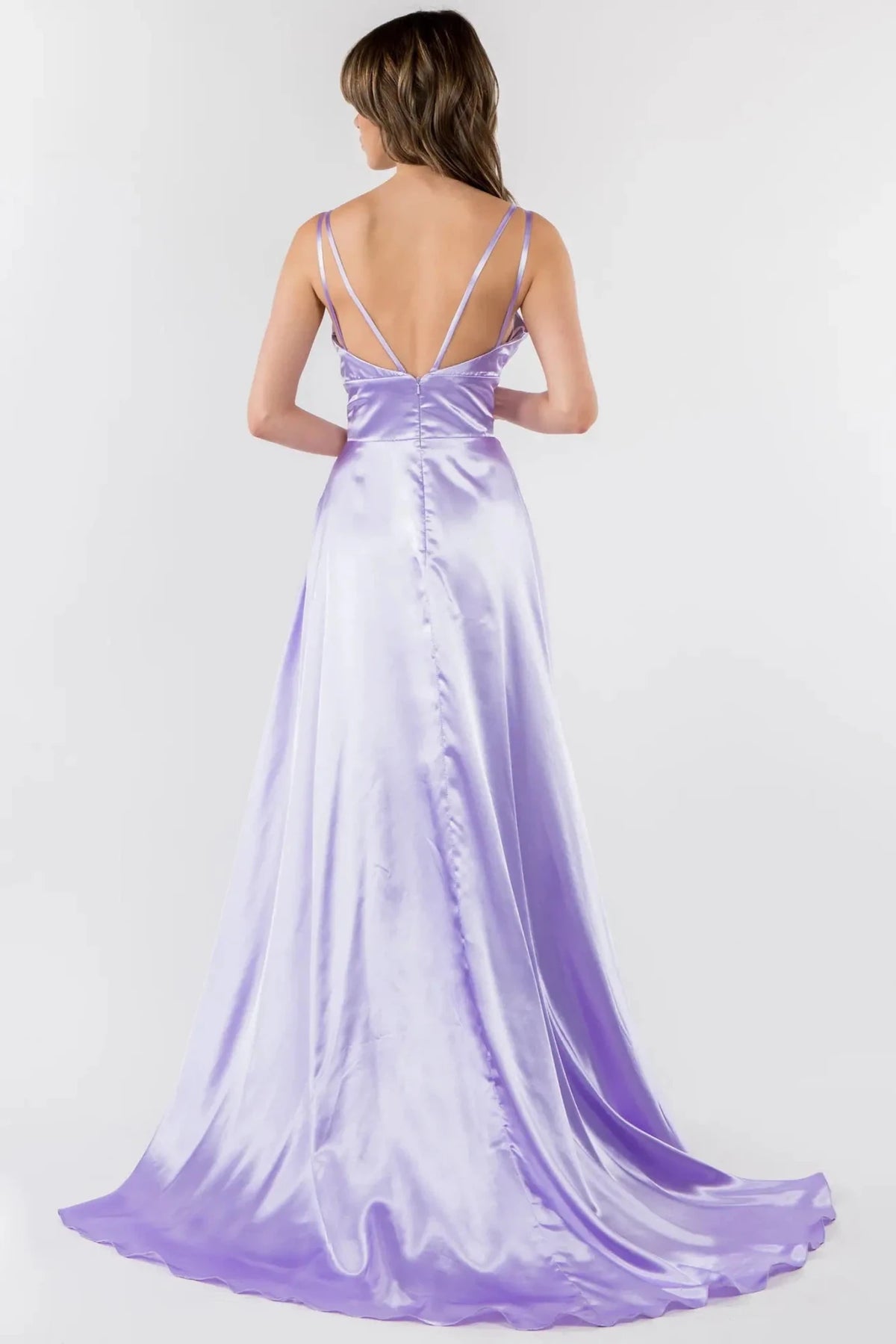 Lilac illusion sweetheart prom evening dress upper front with slit, sweetheart, v-neck