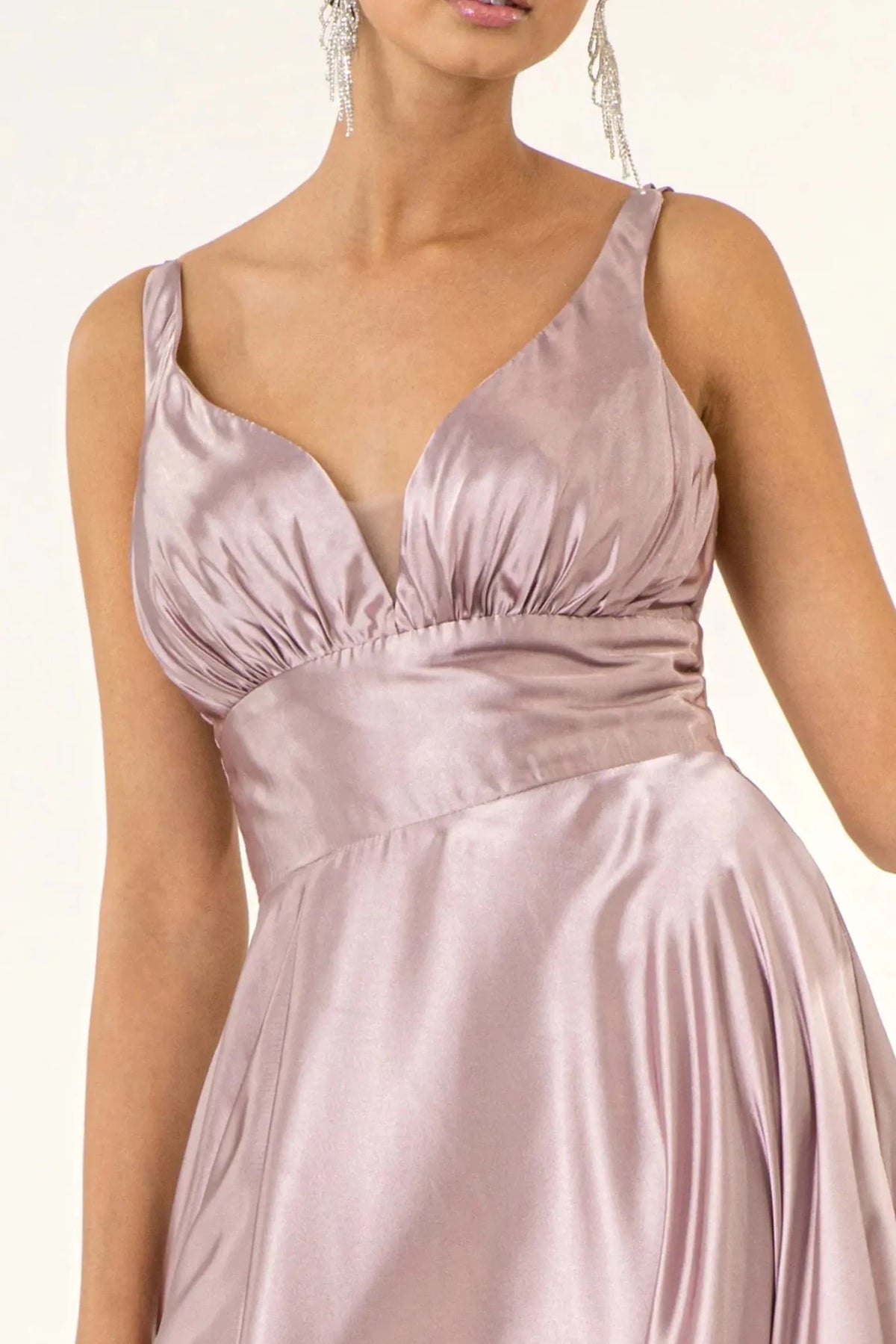 Mauve prom evening dress a-line skirt detail