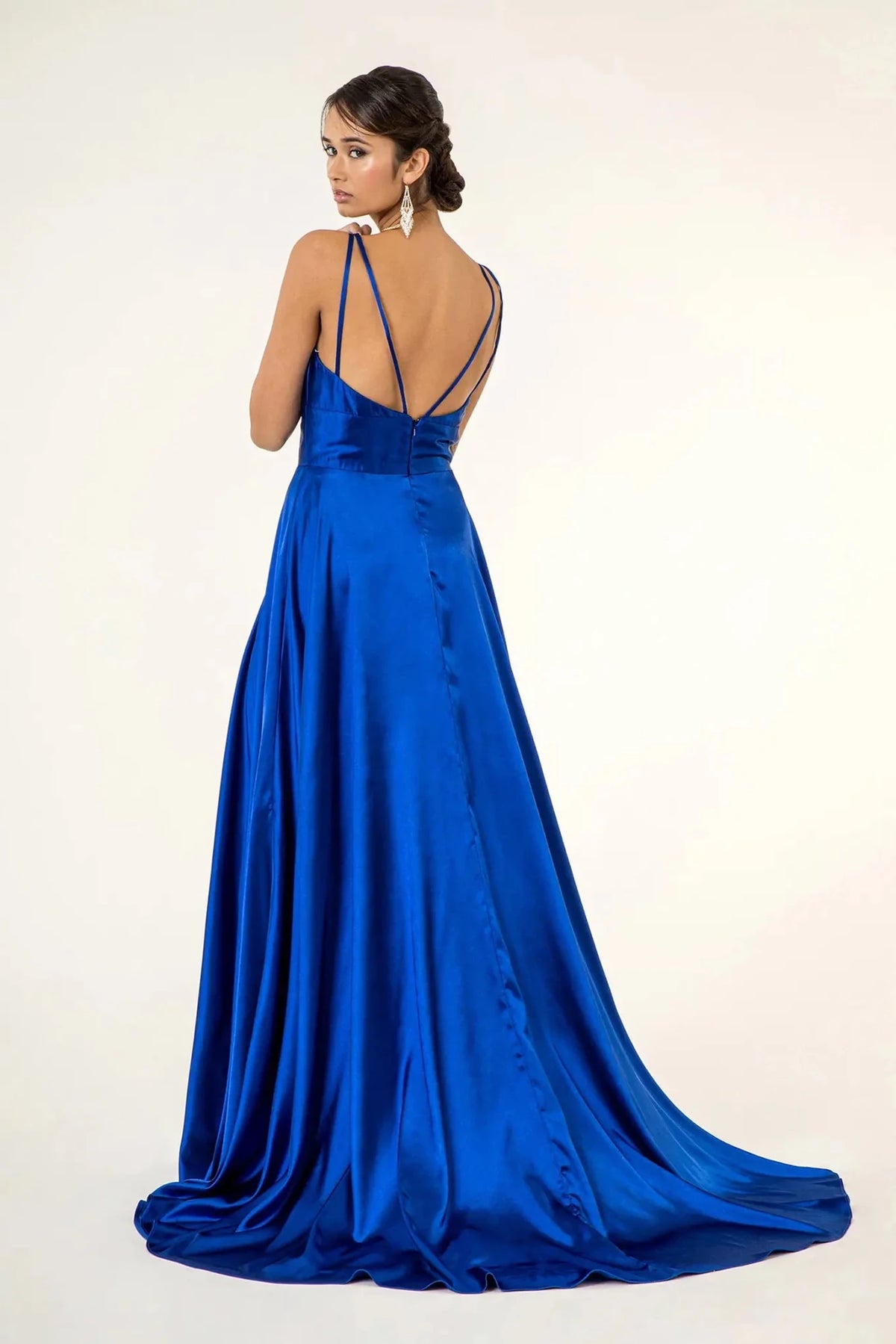 Royal Blue prom evening dress full back with open back