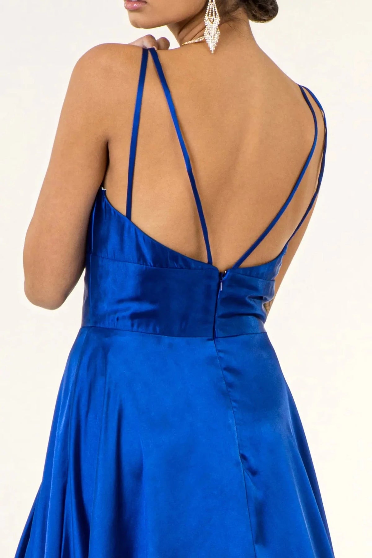 Royal Blue prom evening dress a-line skirt detail