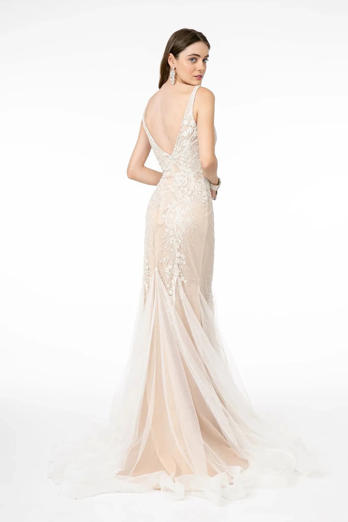 Ivory/Cream prom evening dress full back with open back
