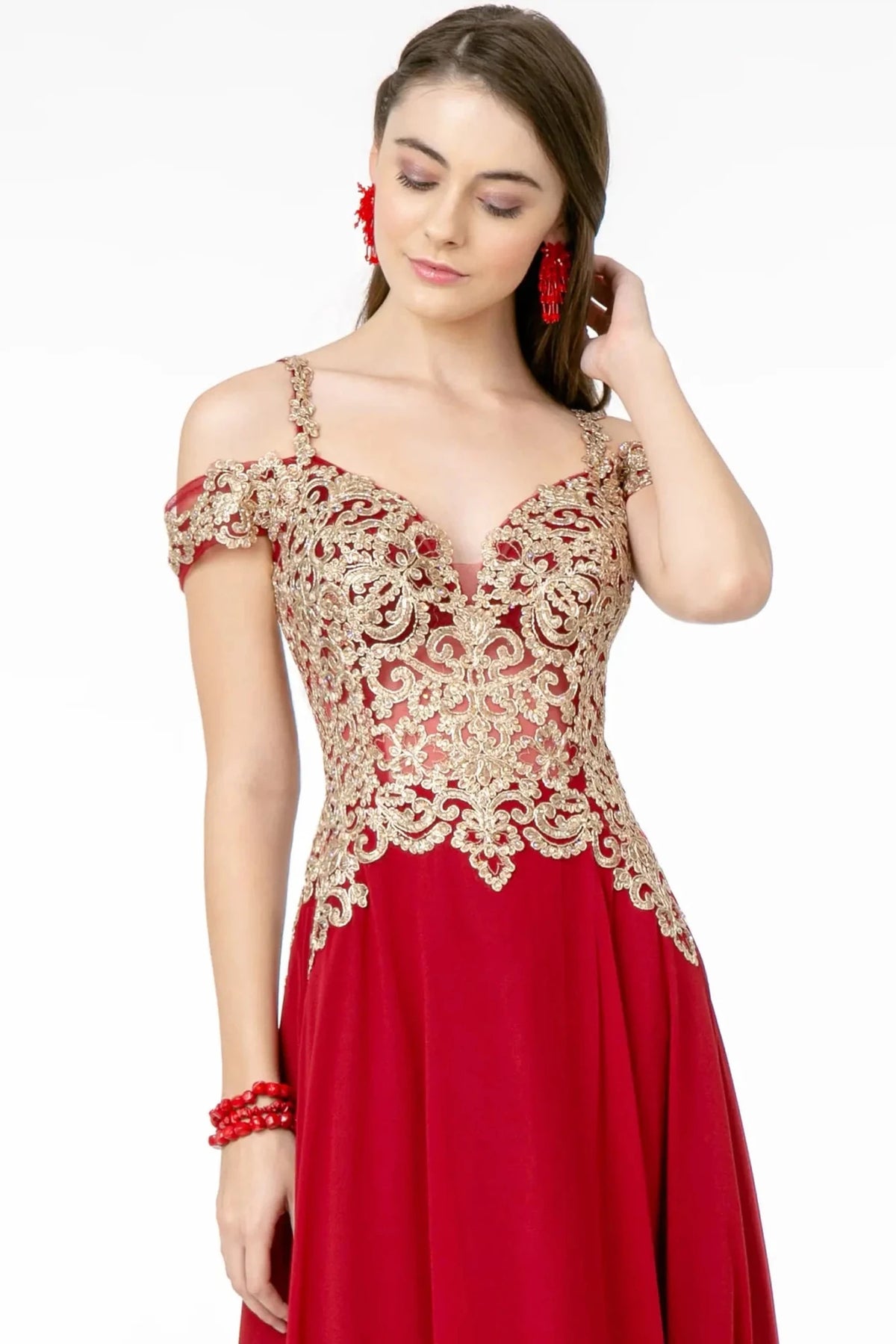 Burgundy prom evening dress full back with sheer back