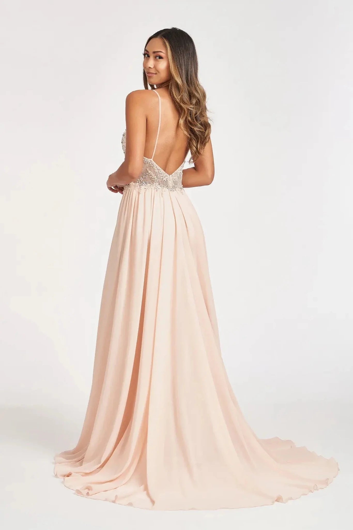 Champagne chiffon detachable sleeve mother of the bride dress dress detail view