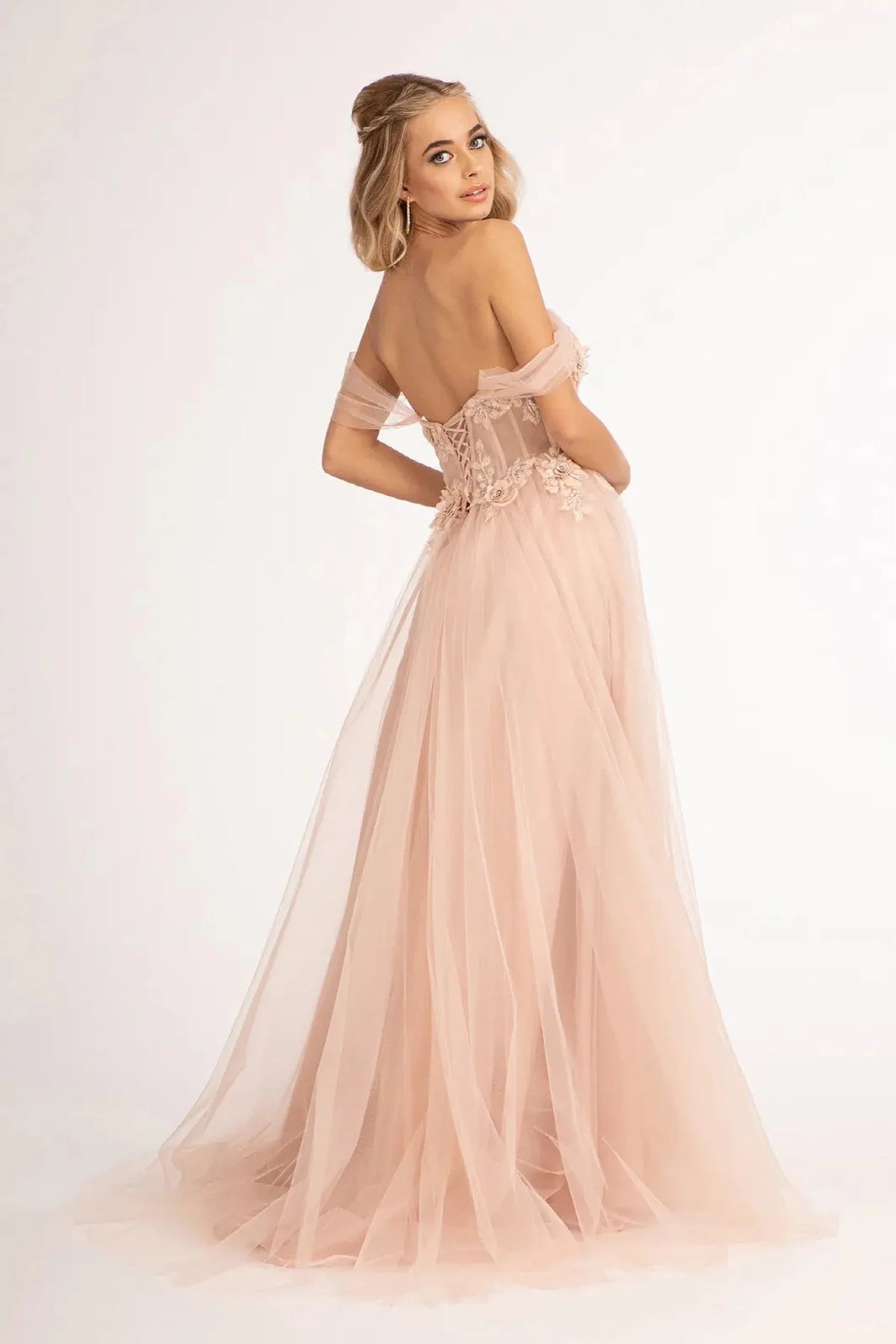 Rose Gold prom evening dress straps bodice detail