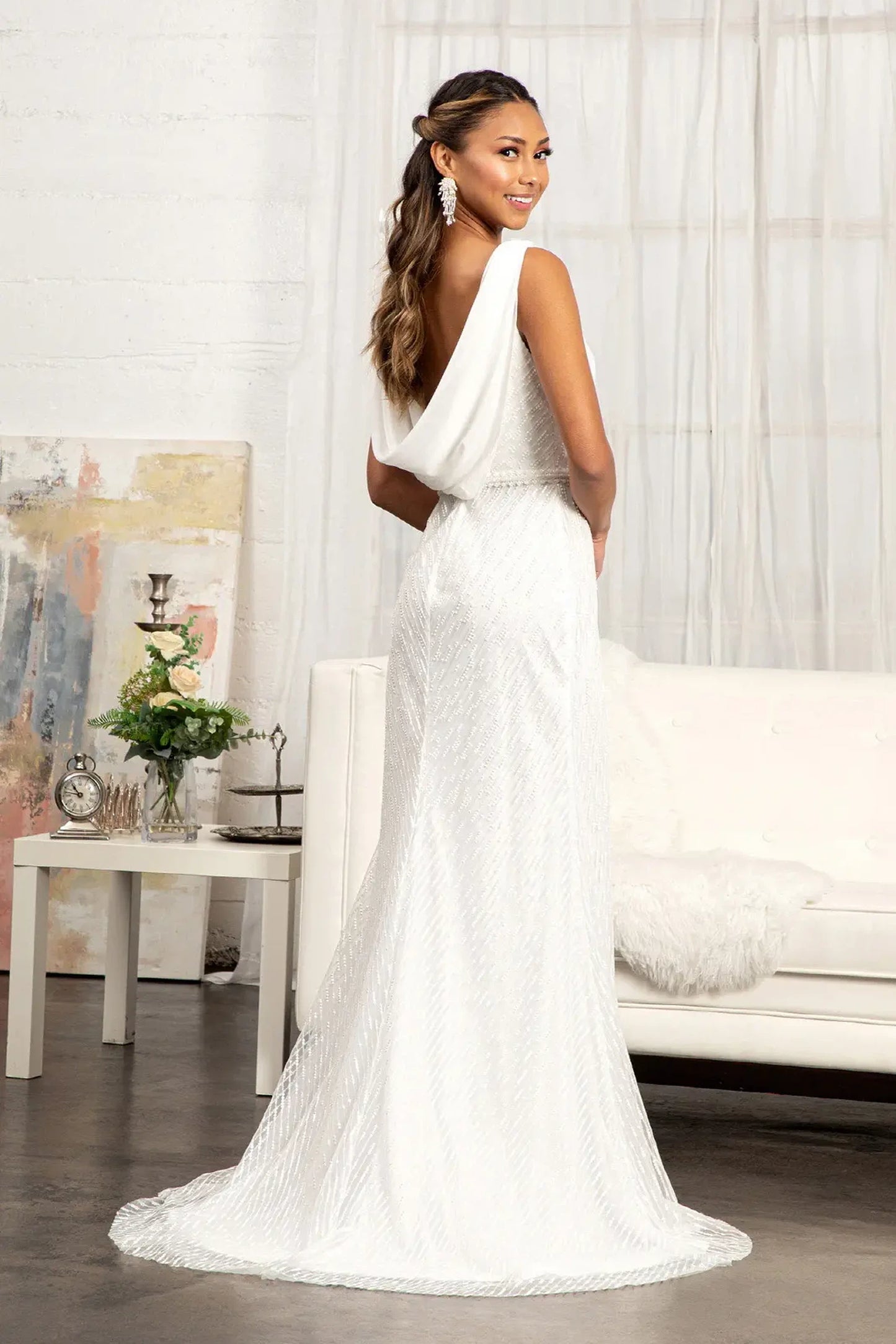 Ivory mermaid mother of the bride dress with u-back with concealed zipper and straps