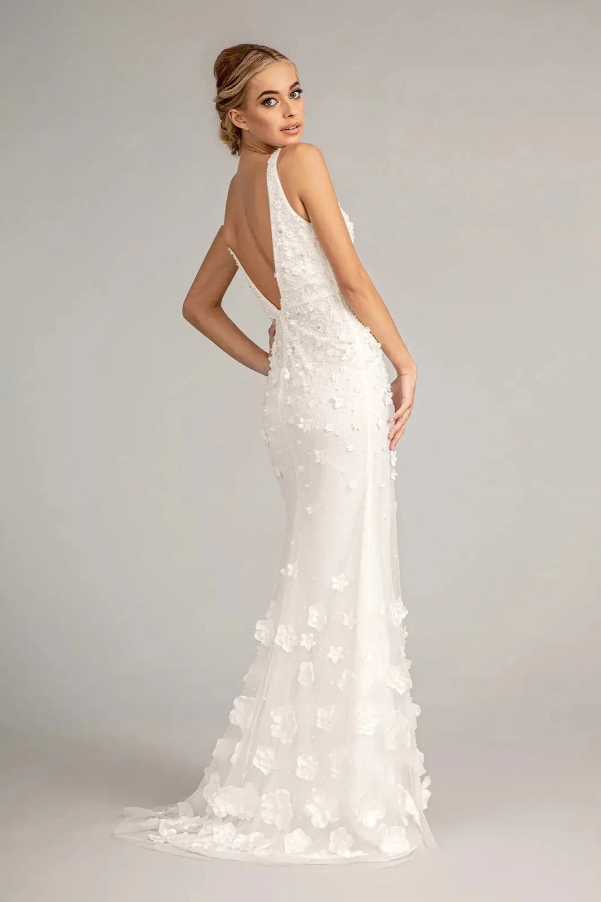 Ivory prom evening dress mermaid skirt detail
