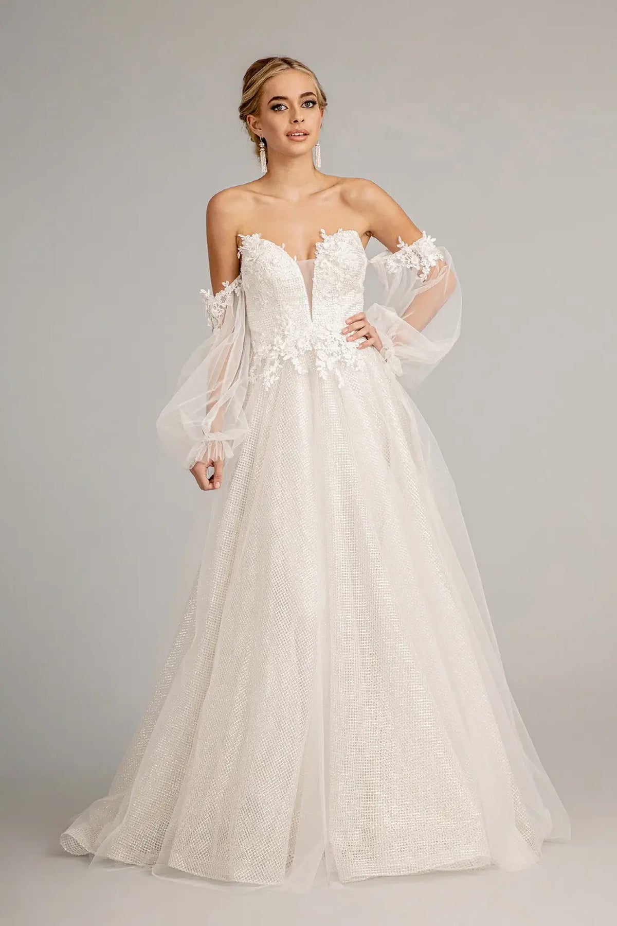 Off White mother of the bride dress with a 3D floral sweetheart bodice