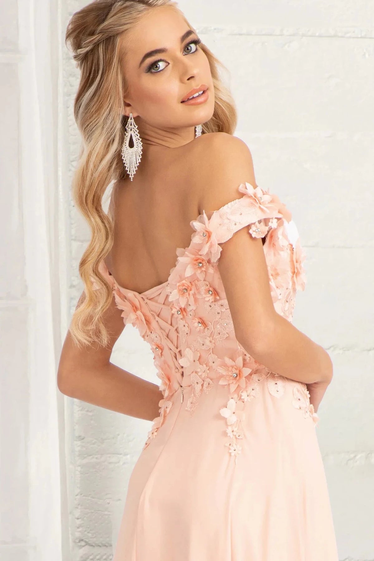Blush prom evening dress a-line skirt detail