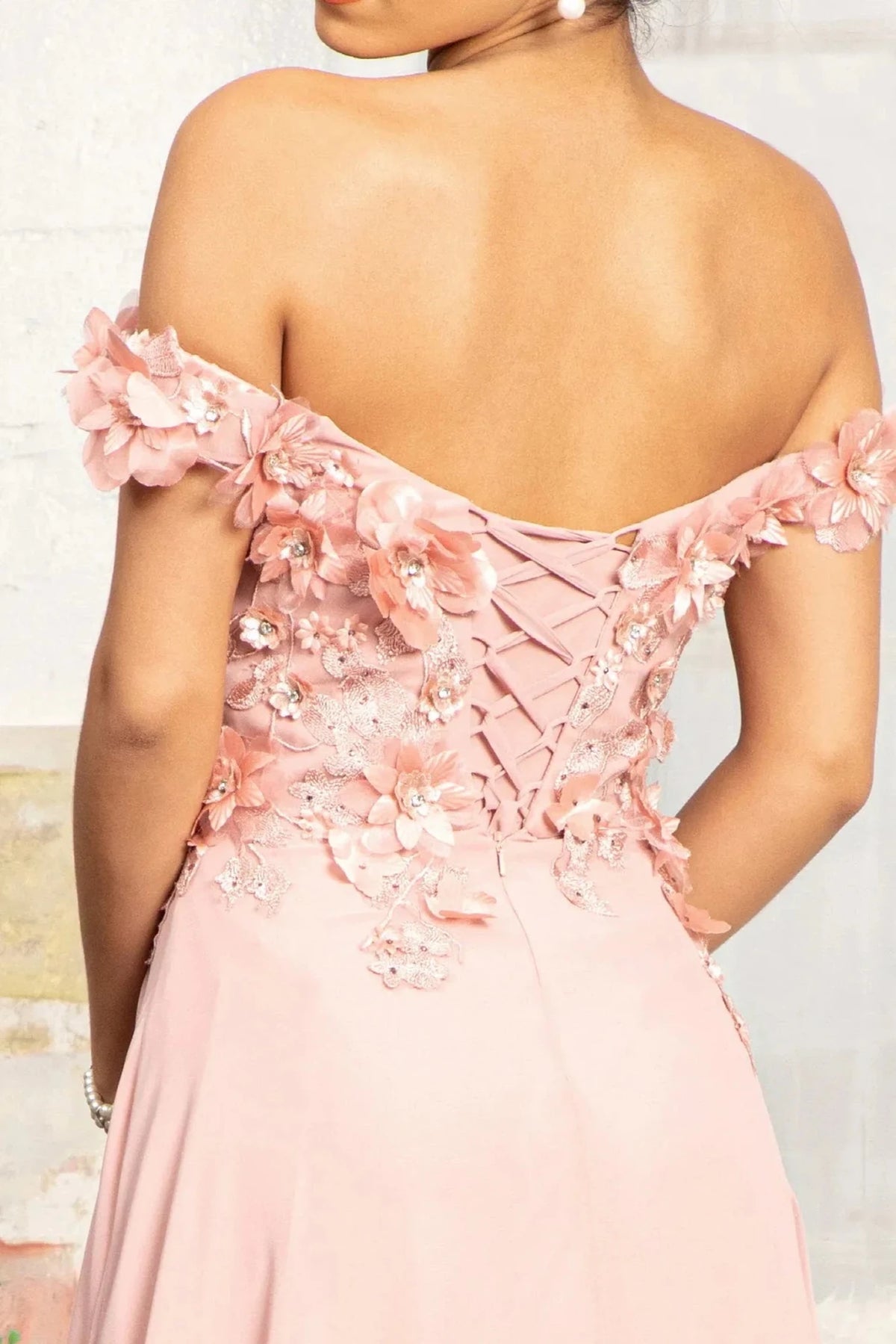 Dusty Rose prom evening dress a-line skirt detail