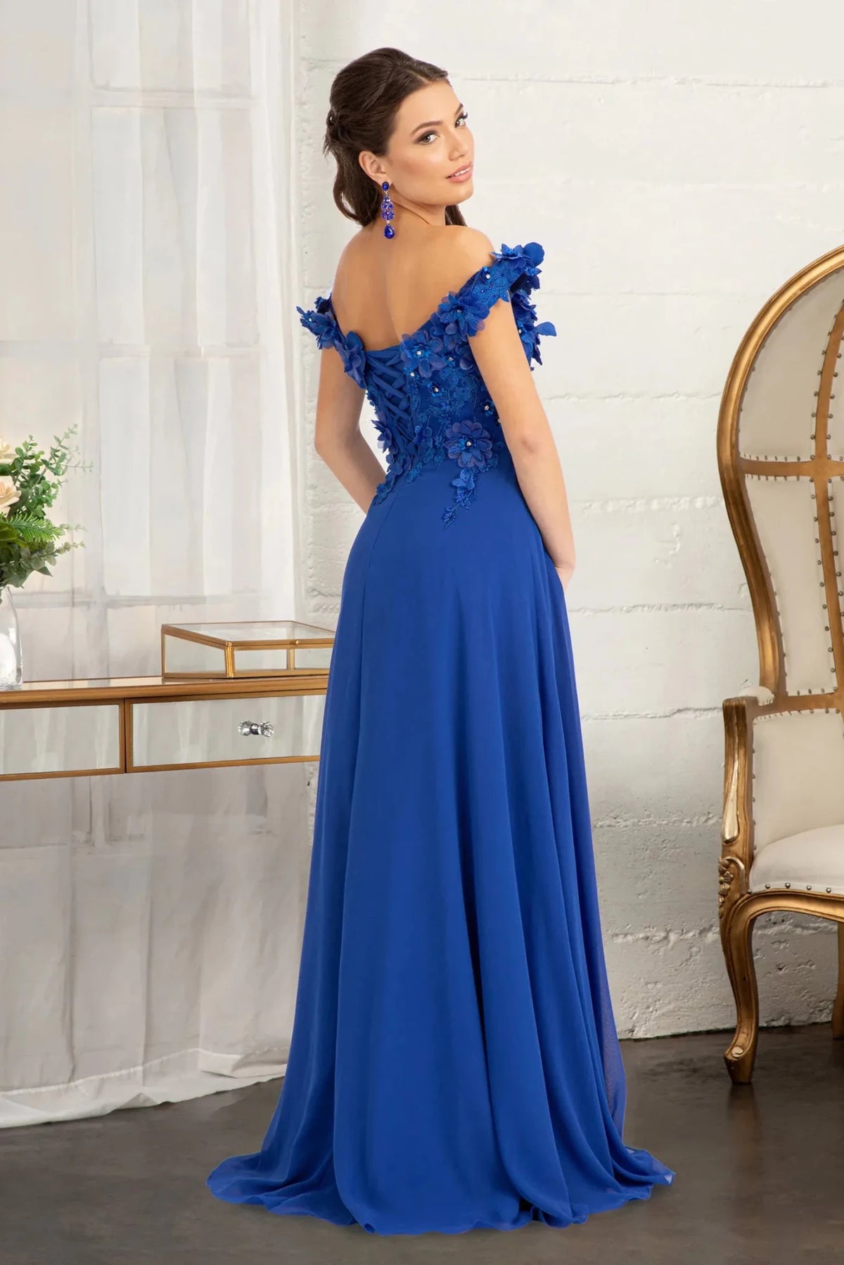 Royal Blue prom evening dress full back with back detail