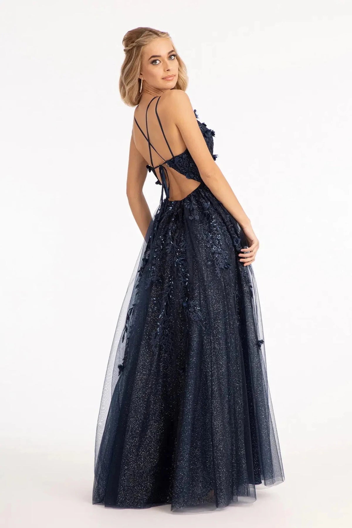 Navy prom evening dress full back with back detail
