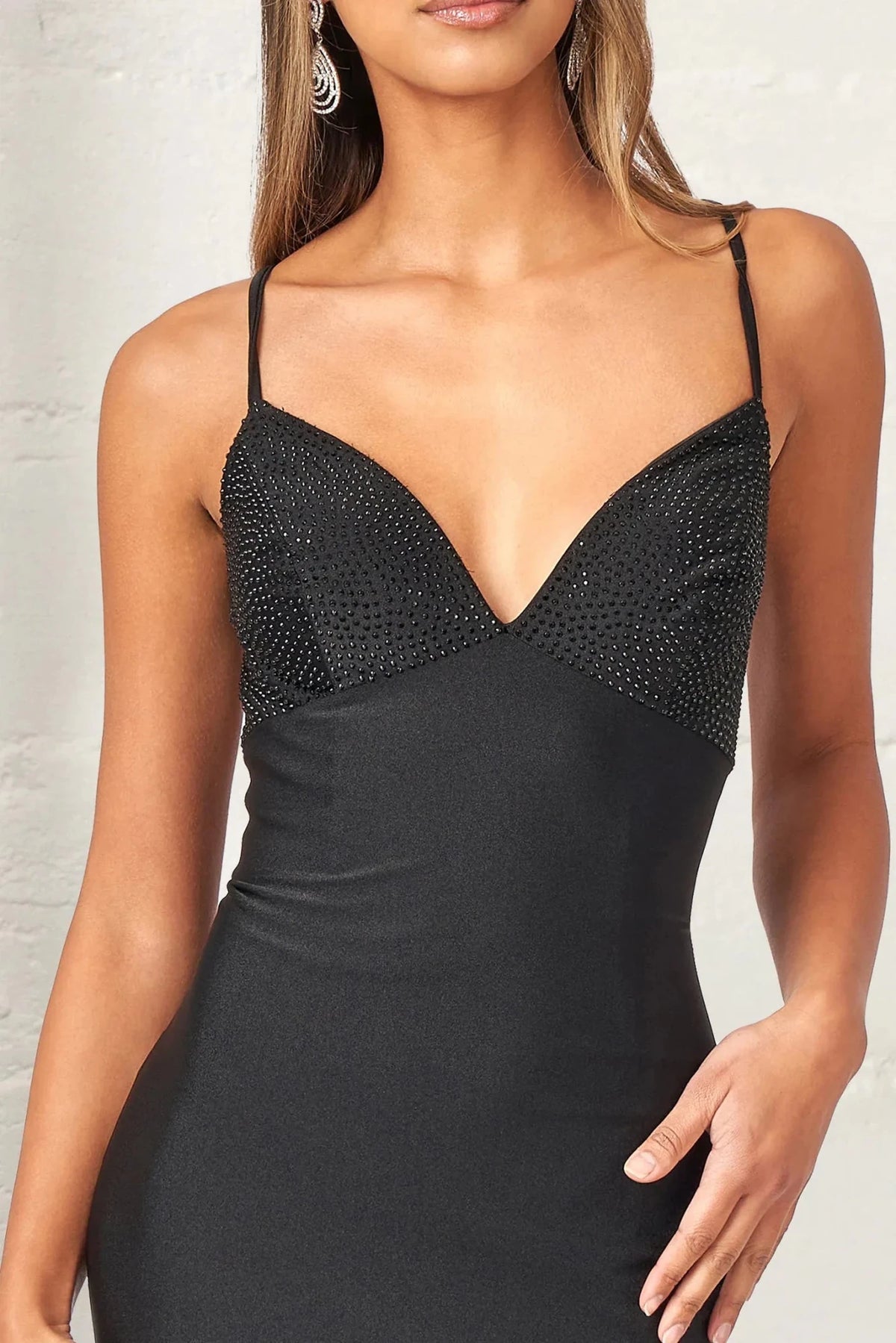 Black prom evening dress full back with lace-up back