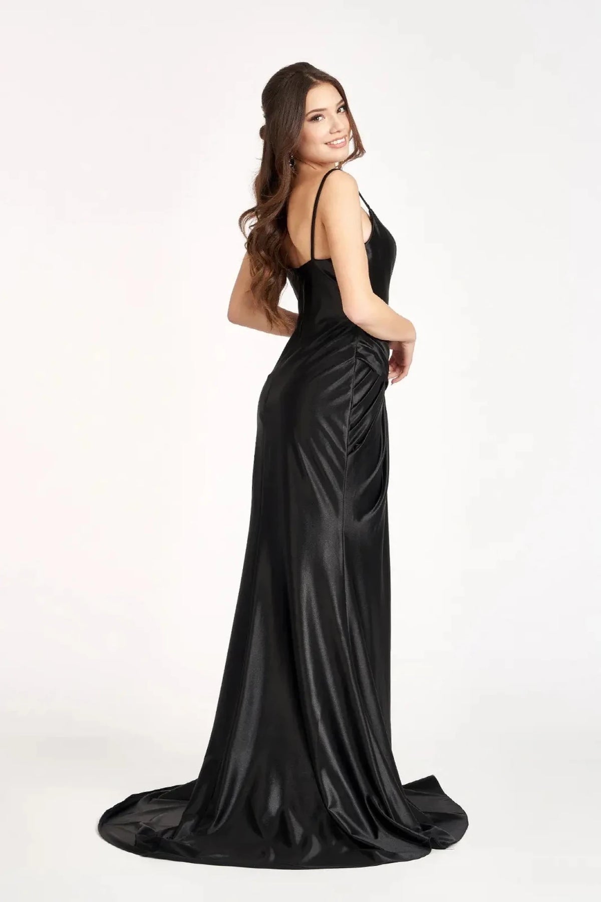 Black prom evening dress full back with open back