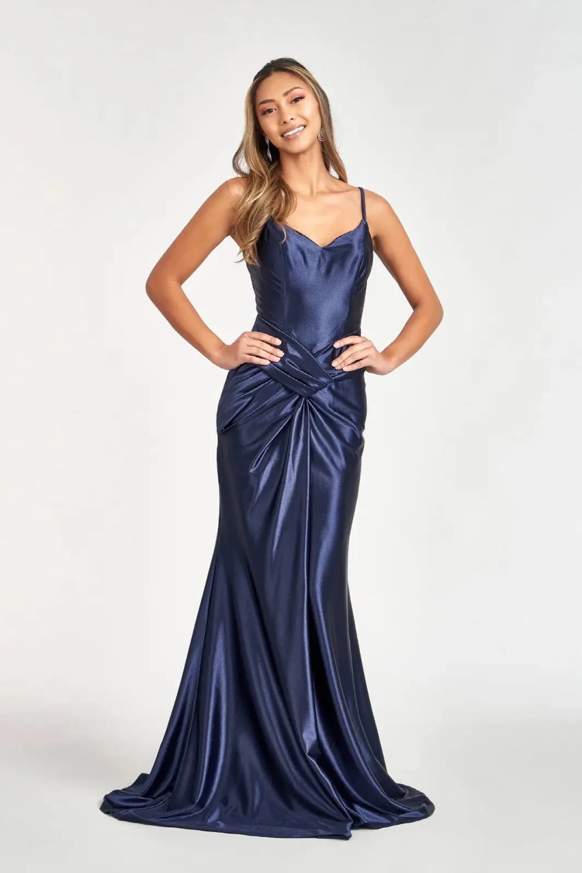 Navy prom evening dress full back with open back