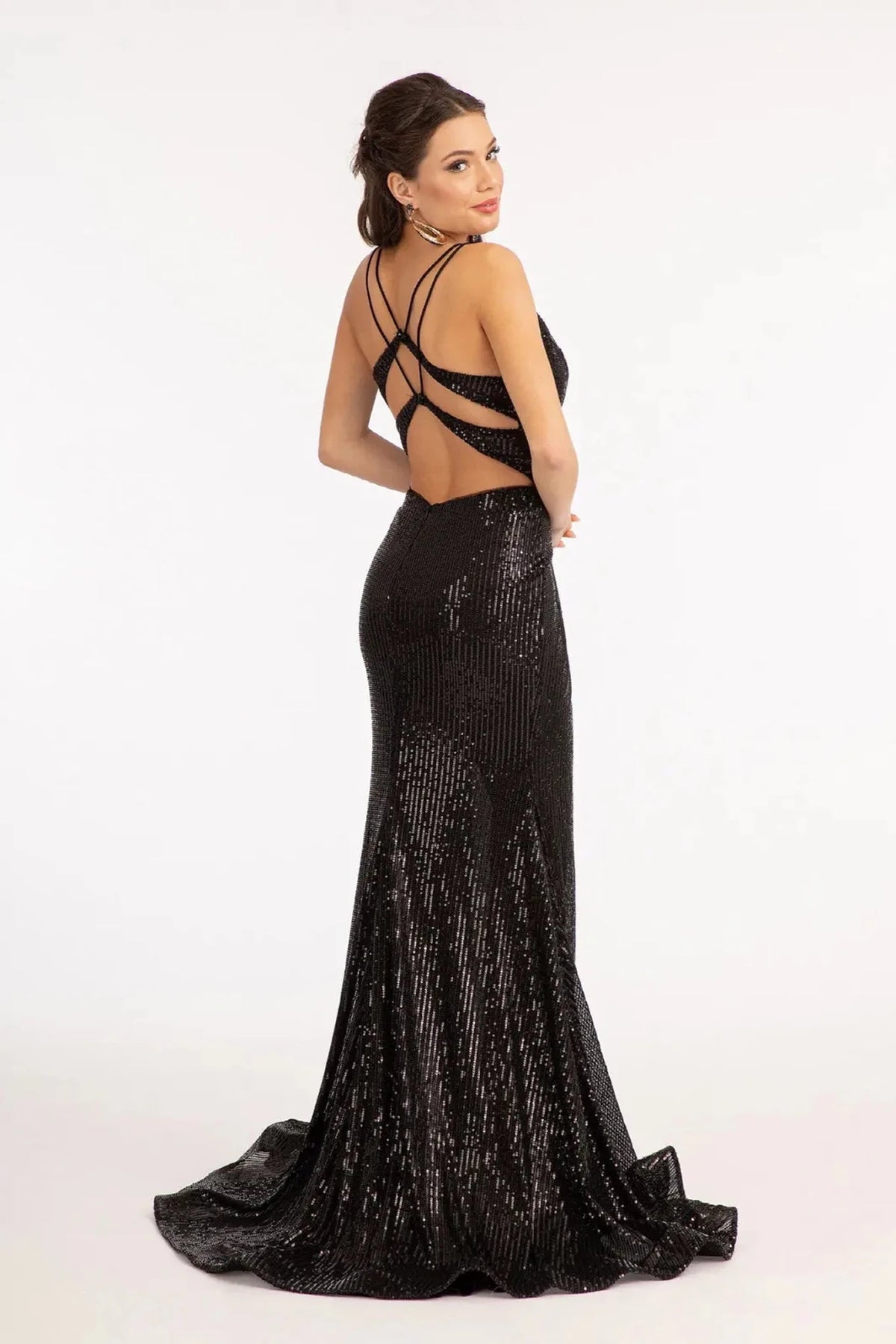 Black prom evening dress full back with open back