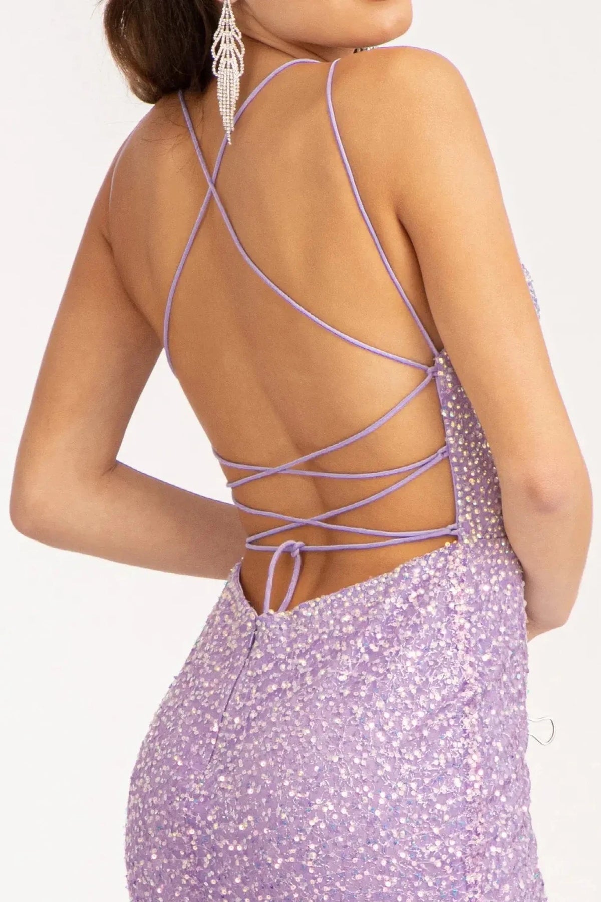 Lilac prom evening dress mermaid skirt detail