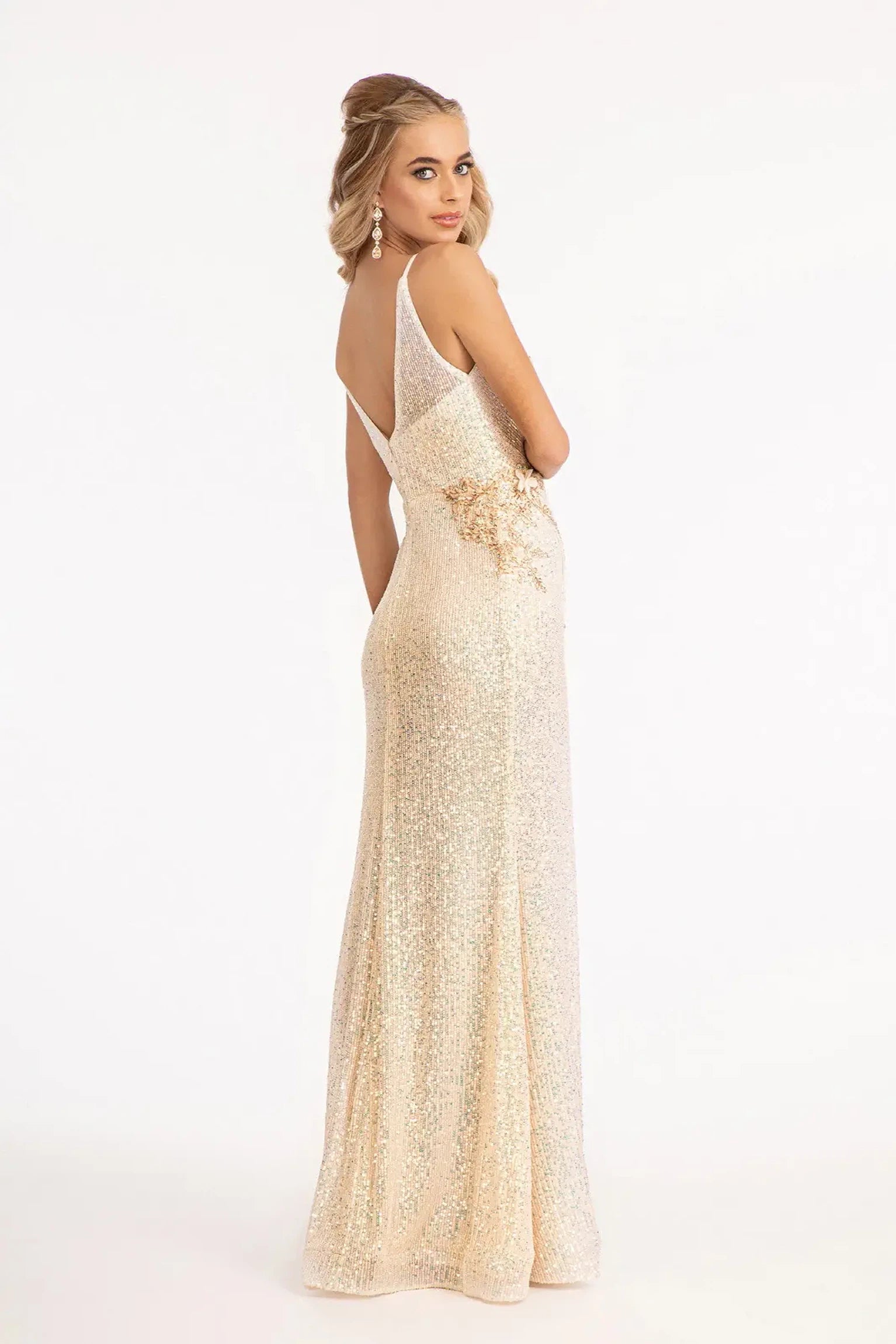 Champagne mermaid mother of the bride dress with v-back with concealed zipper and spaghetti strap