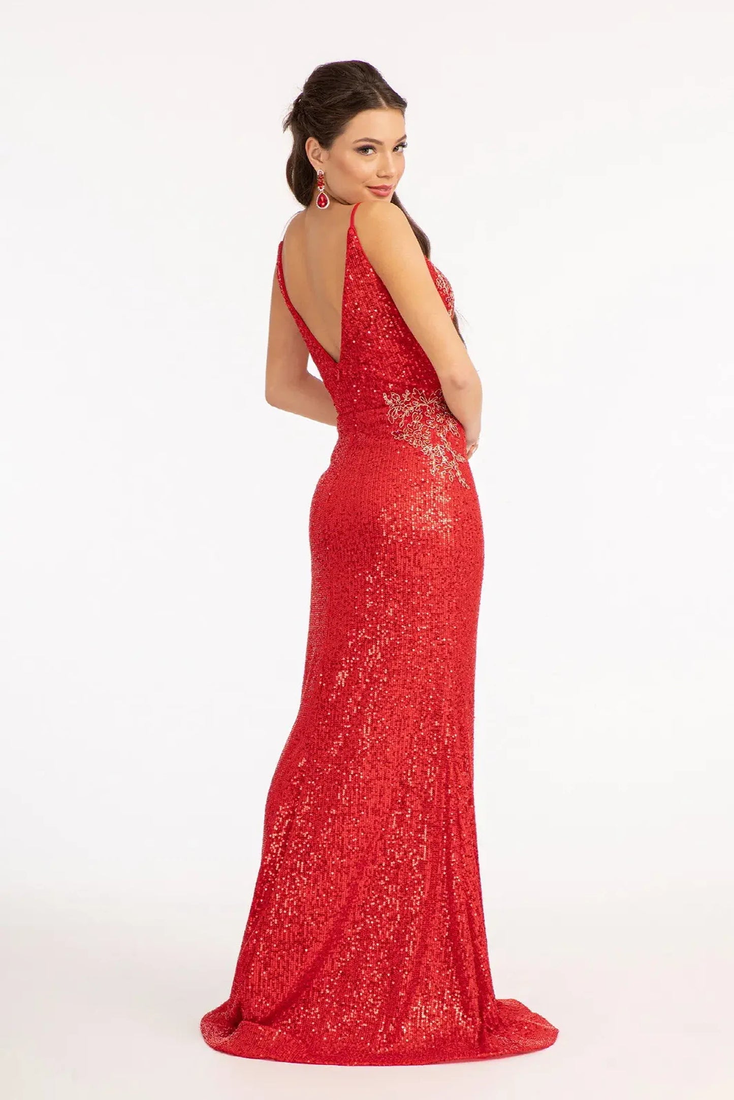 Red mermaid mother of the bride dress with v-back with concealed zipper and spaghetti strap