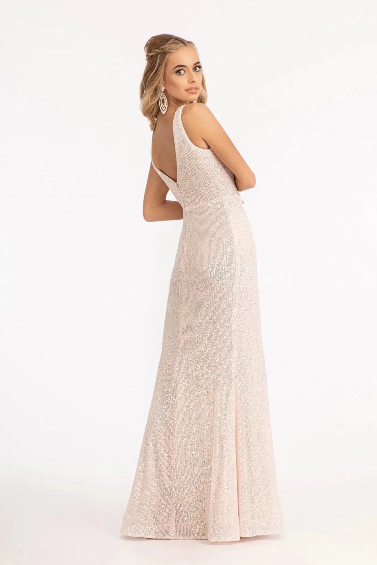 Blush prom evening dress straps bodice detail