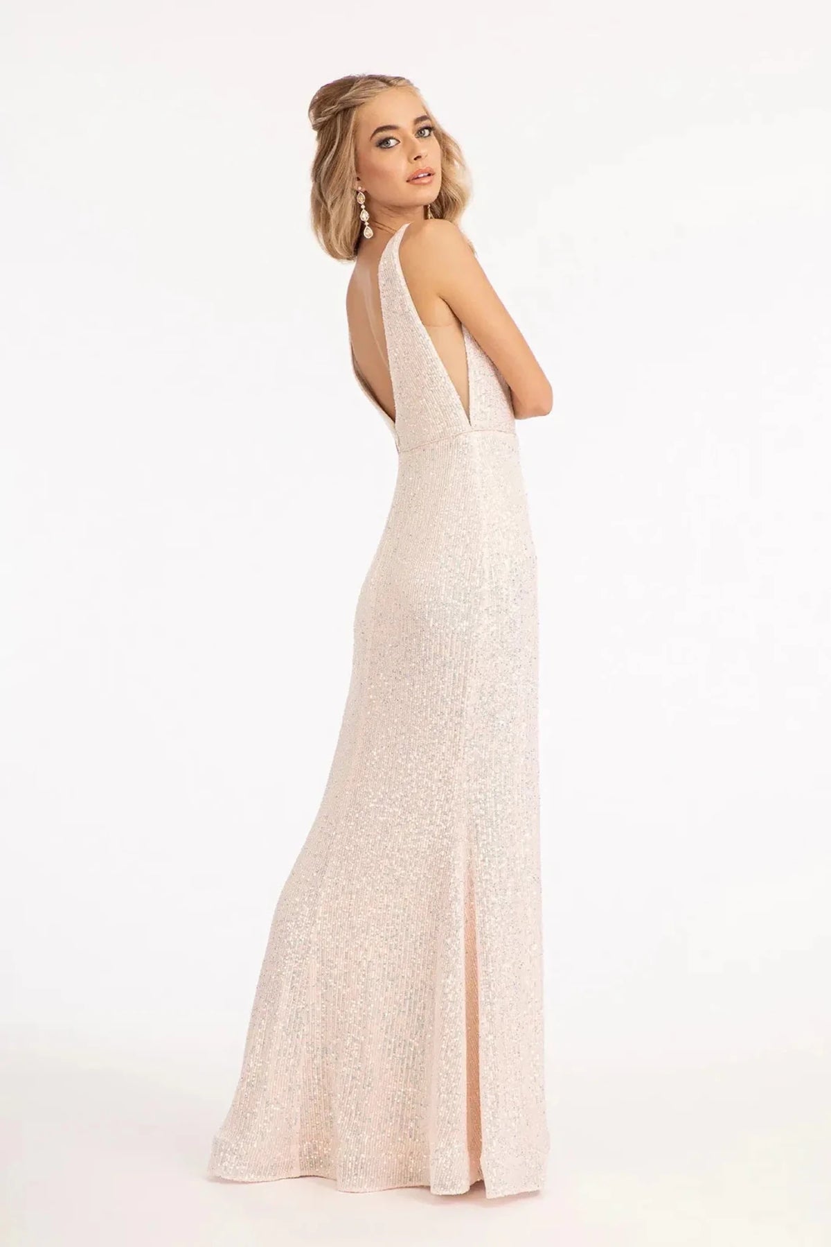 Blush prom evening dress mermaid skirt detail
