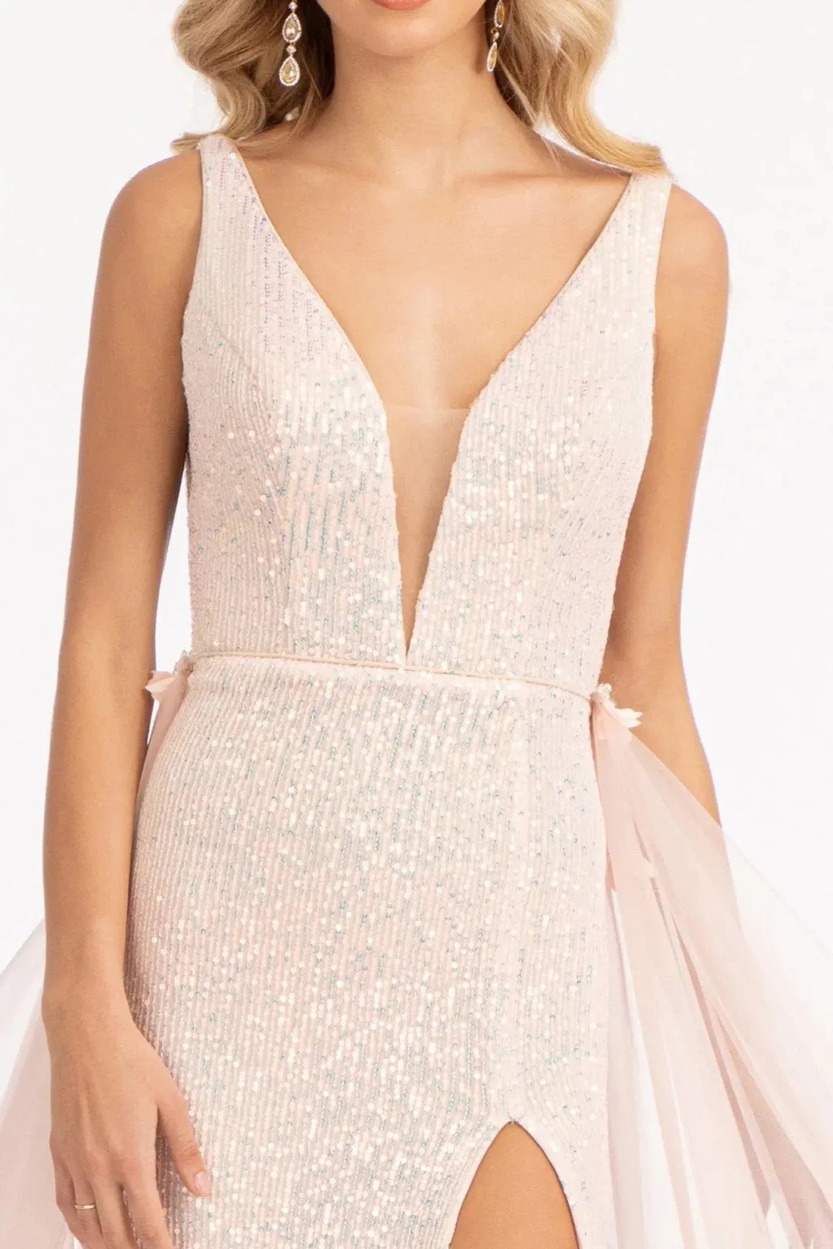 Blush prom evening dress straps bodice detail