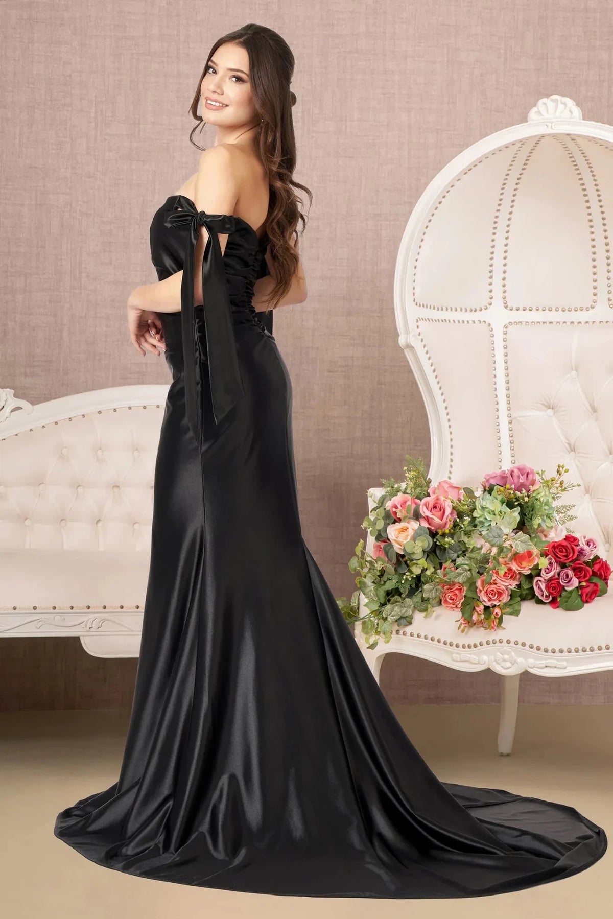 Black prom evening dress full back with back detail