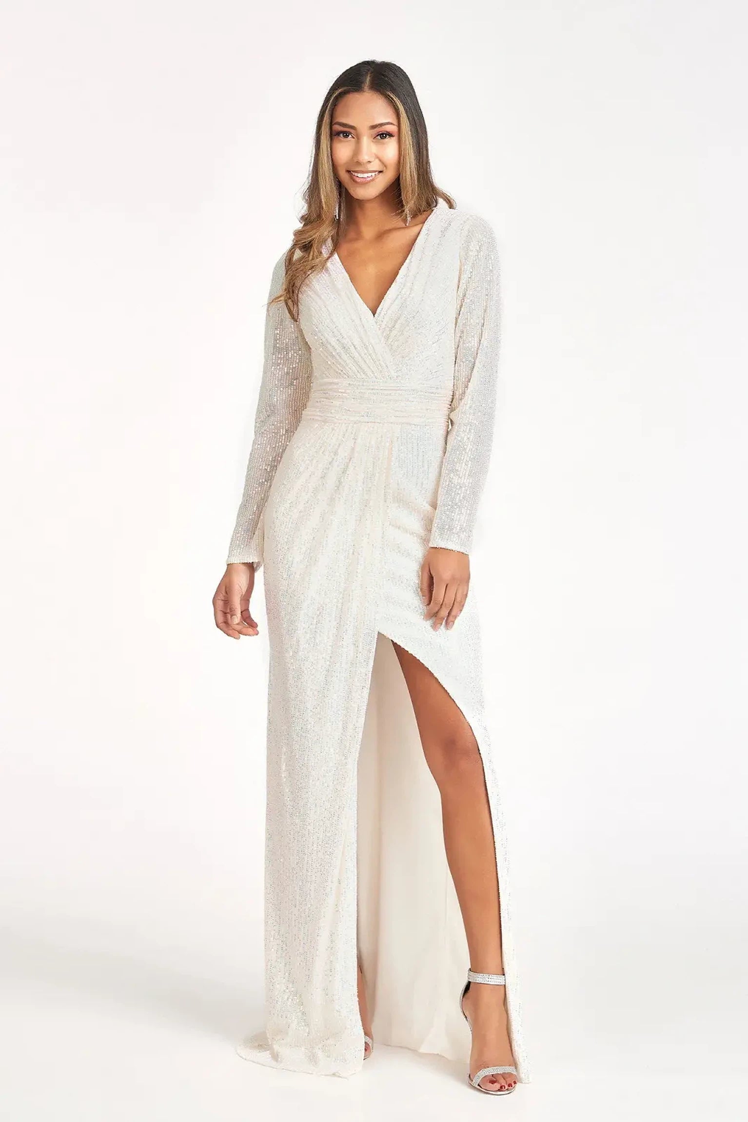 Champagne sequin mermaid mother of the bride dress with v-neck