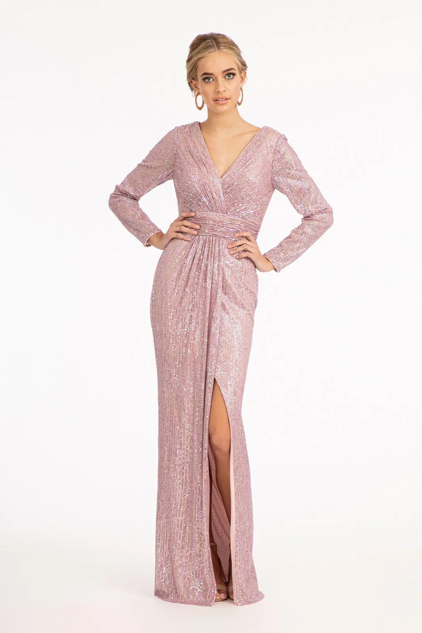 Mauve sequin mermaid mother of the bride dress with v-neck