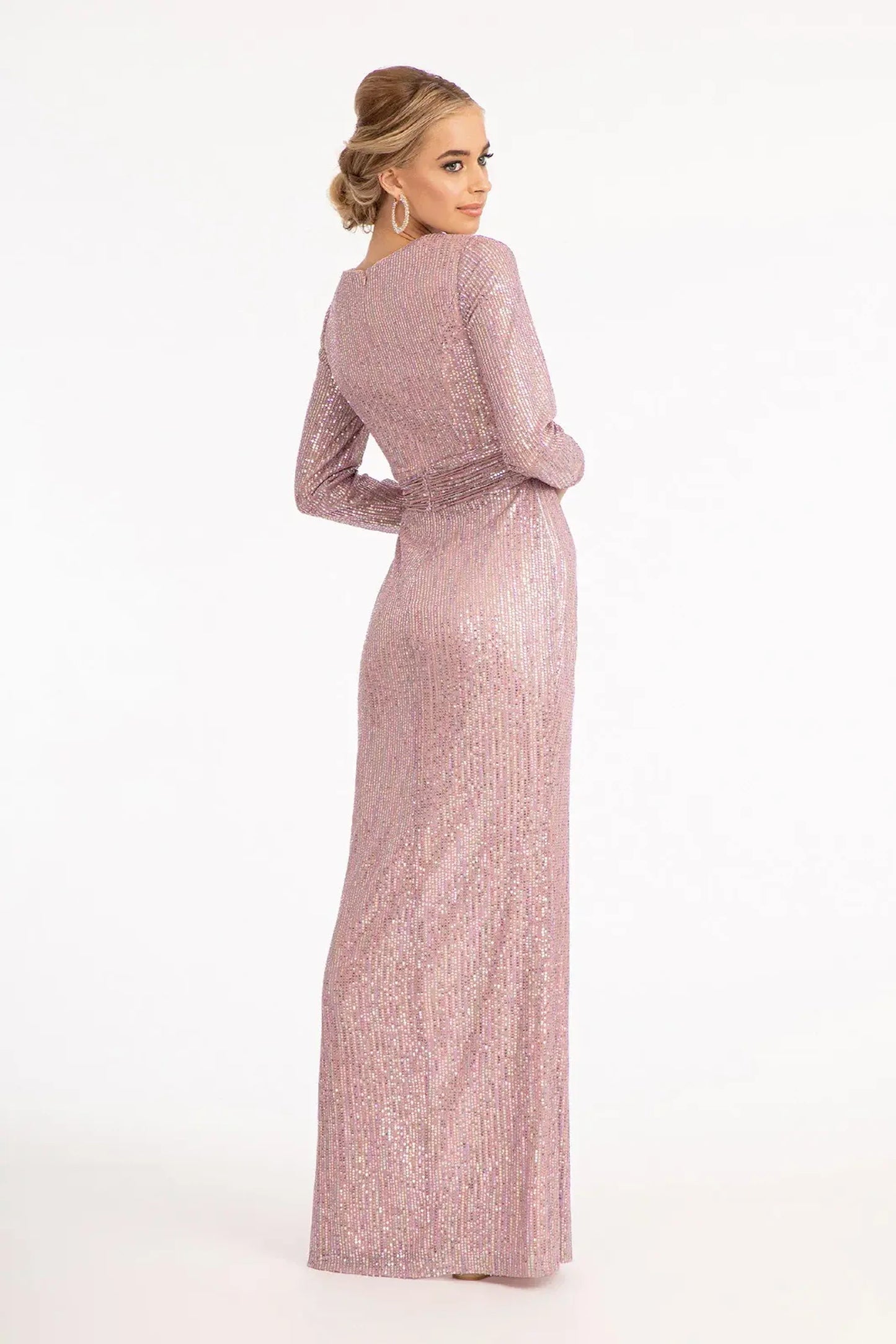 Mauve mermaid mother of the bride dress with concealed zipper back and long sleeve
