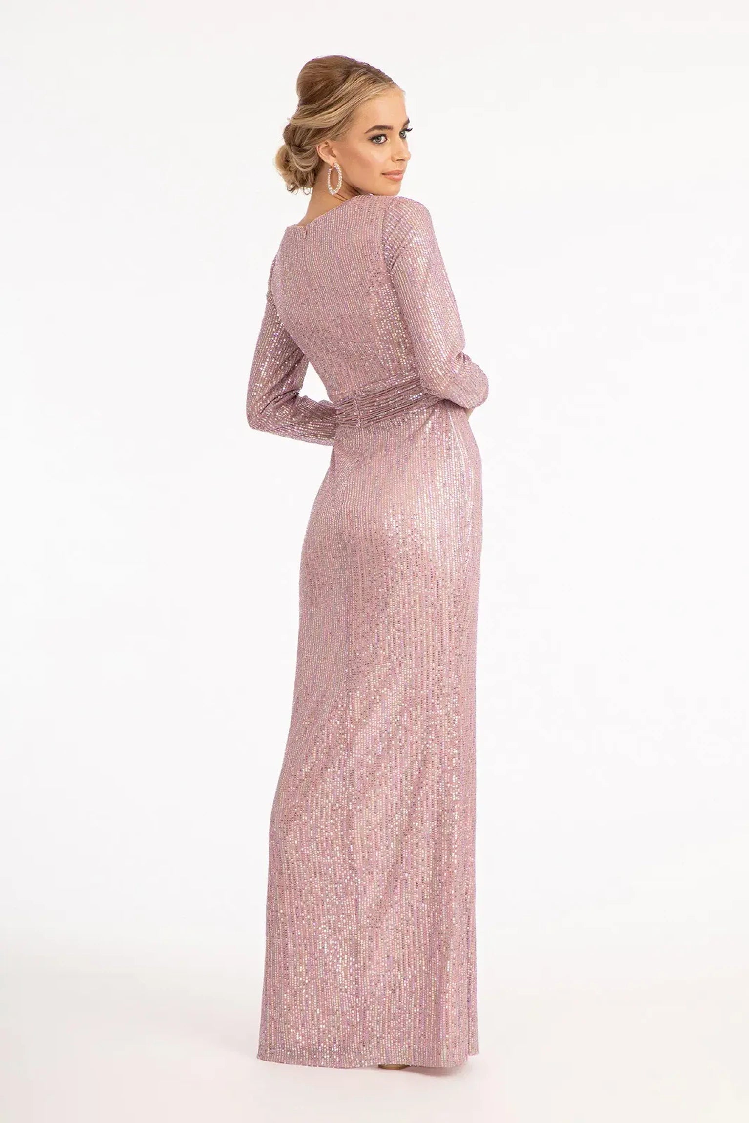 Mauve mermaid mother of the bride dress with concealed zipper back and long sleeve