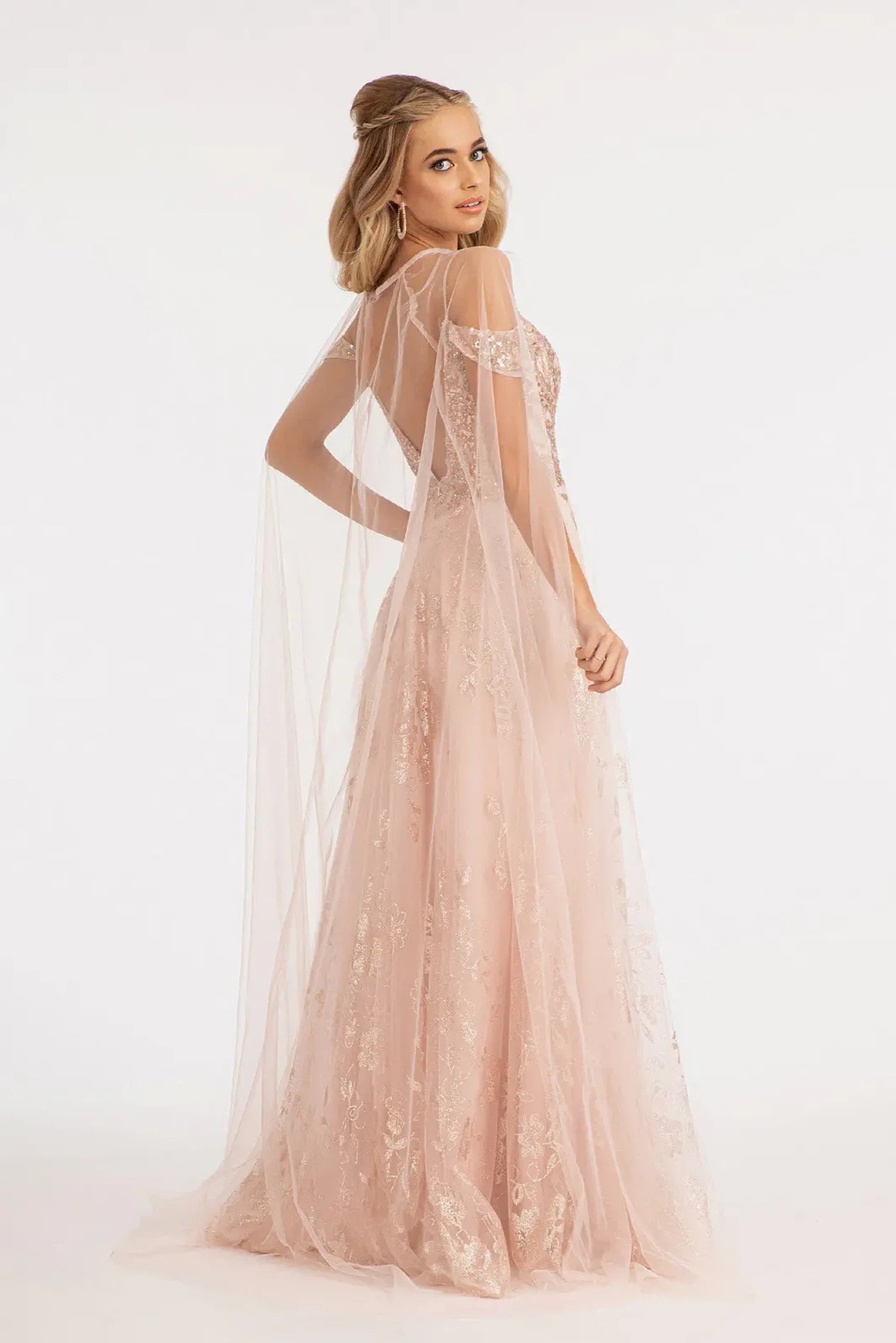 Blush a-line mother of the bride dress with v-back with concealed zipper and spaghetti strap