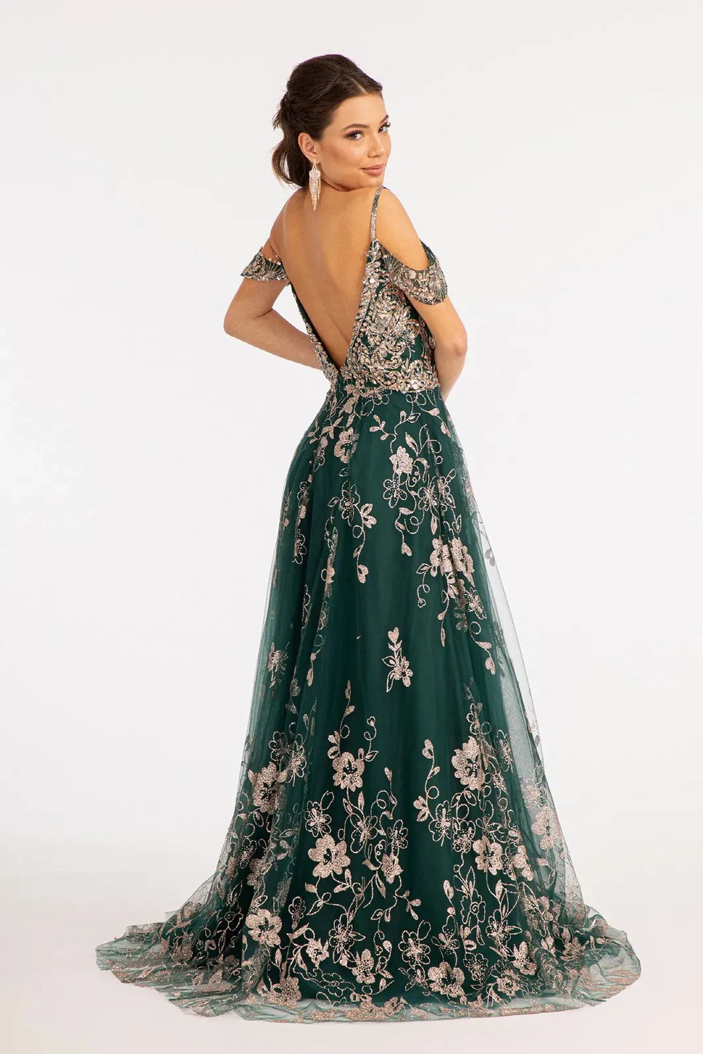 Emerald Green a-line mother of the bride dress with v-back with concealed zipper and spaghetti strap