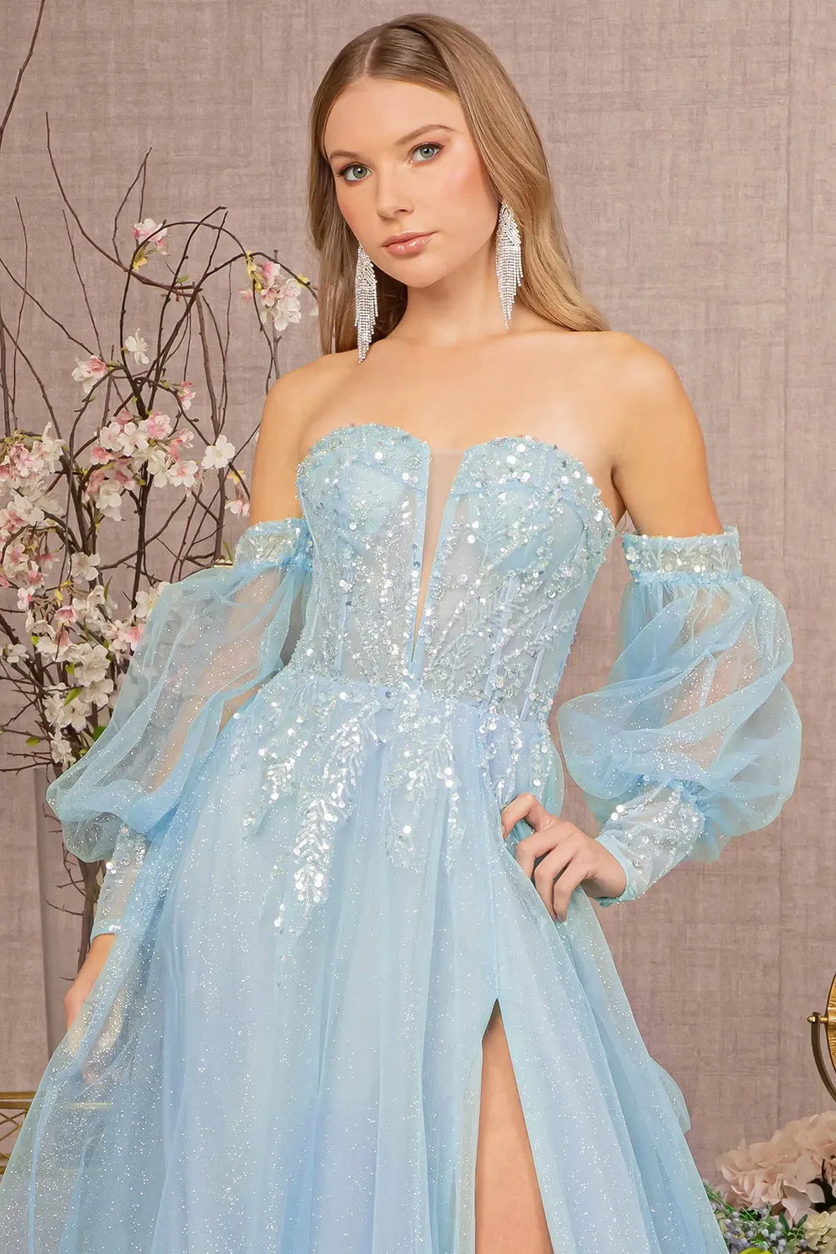 Baby Blue mother of the bride dress with a crystal sweetheart bodice