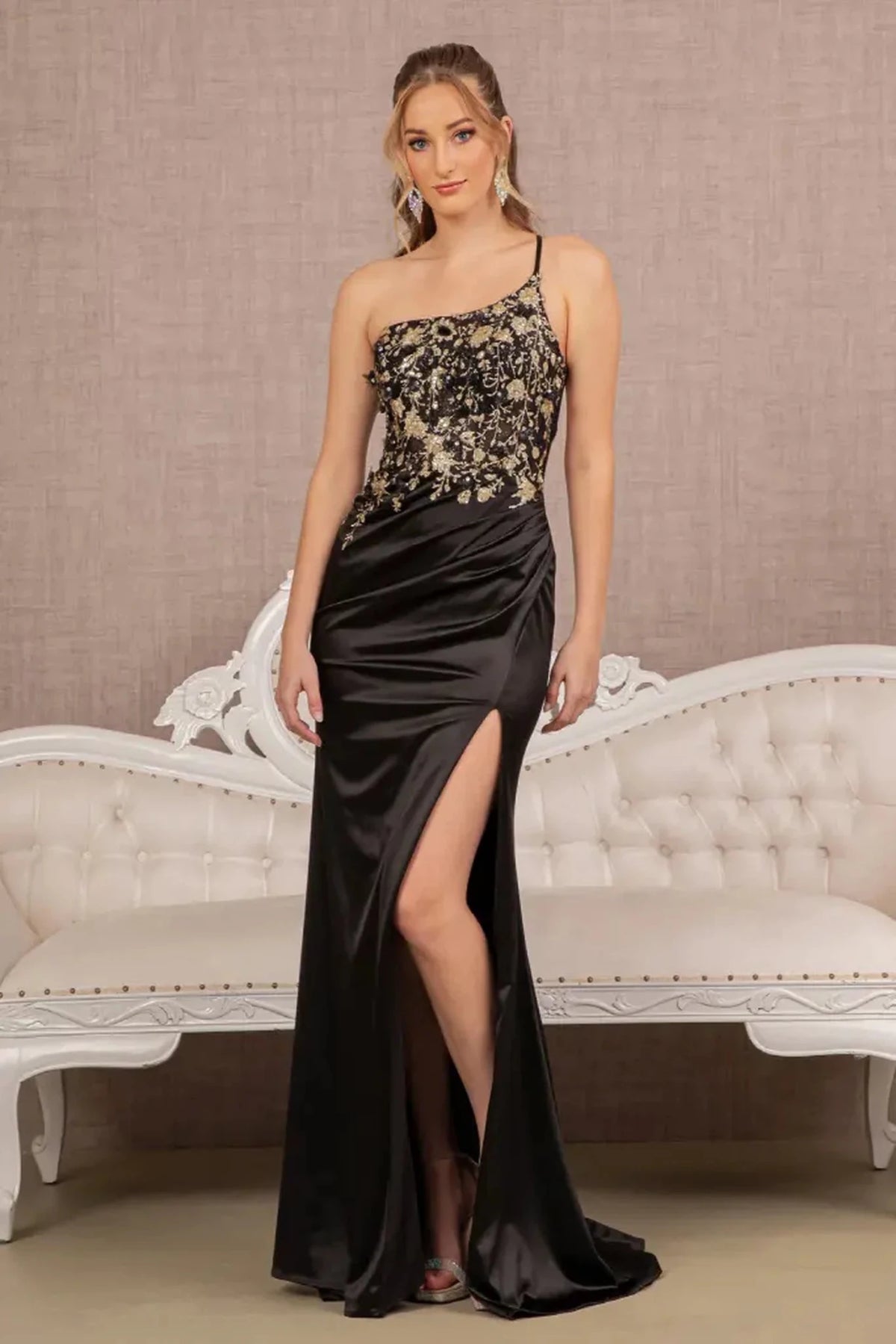 Black prom evening dress full back with lace-up back